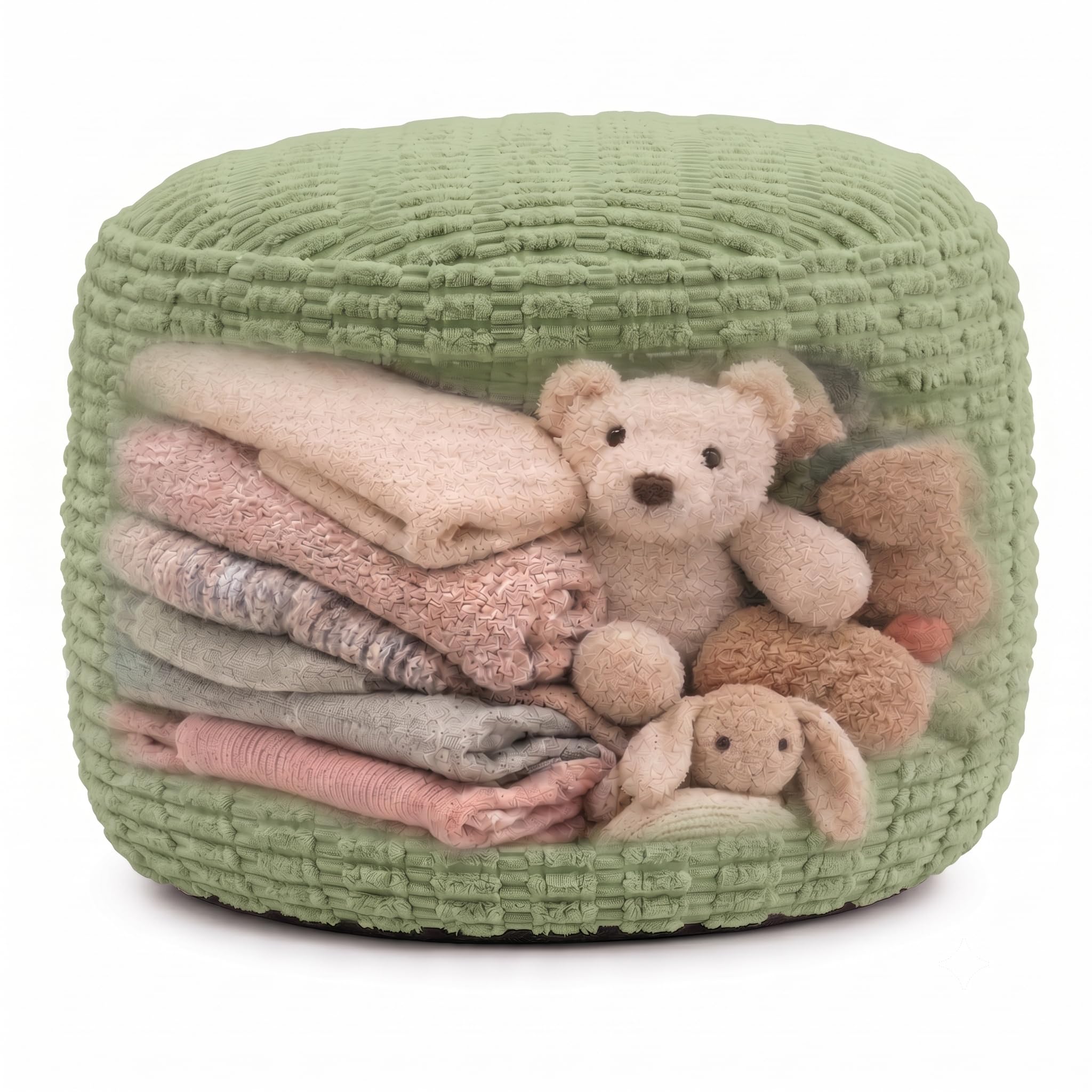 Round Pouf Ottoman Cover Only, Sage Green, 24"x14", Corduroy Storage Cover