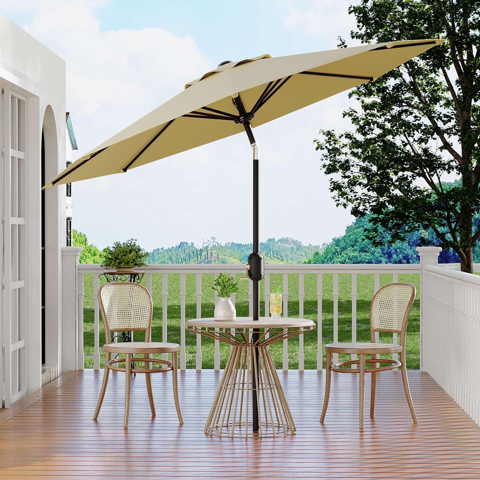 abba patio 9 ft umbrella 9FT Lyon Outdoor Patio Outdoor Table Umbrella with Push Button Tilt and Crank Market Umbrella 8 Sturdy Ribs UV Protection Waterproof for Garden Deck Backyard Pool, Black & This grey canopy is easy to maintain Abba Patio Umbrella Review |