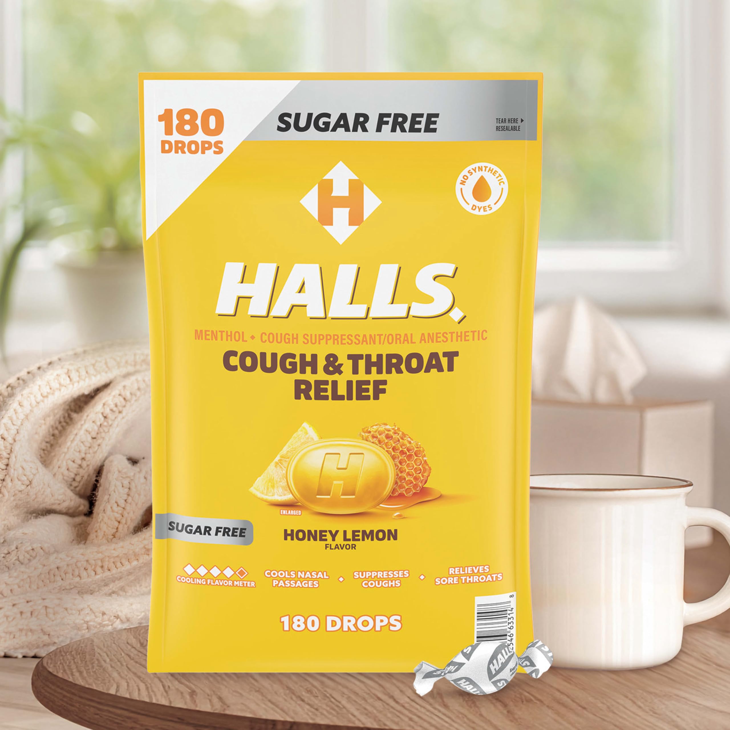 HALLS Cough & Throat Relief Honey Lemon Sugar Free Cough Drops, 180 ct — Amazon image 8