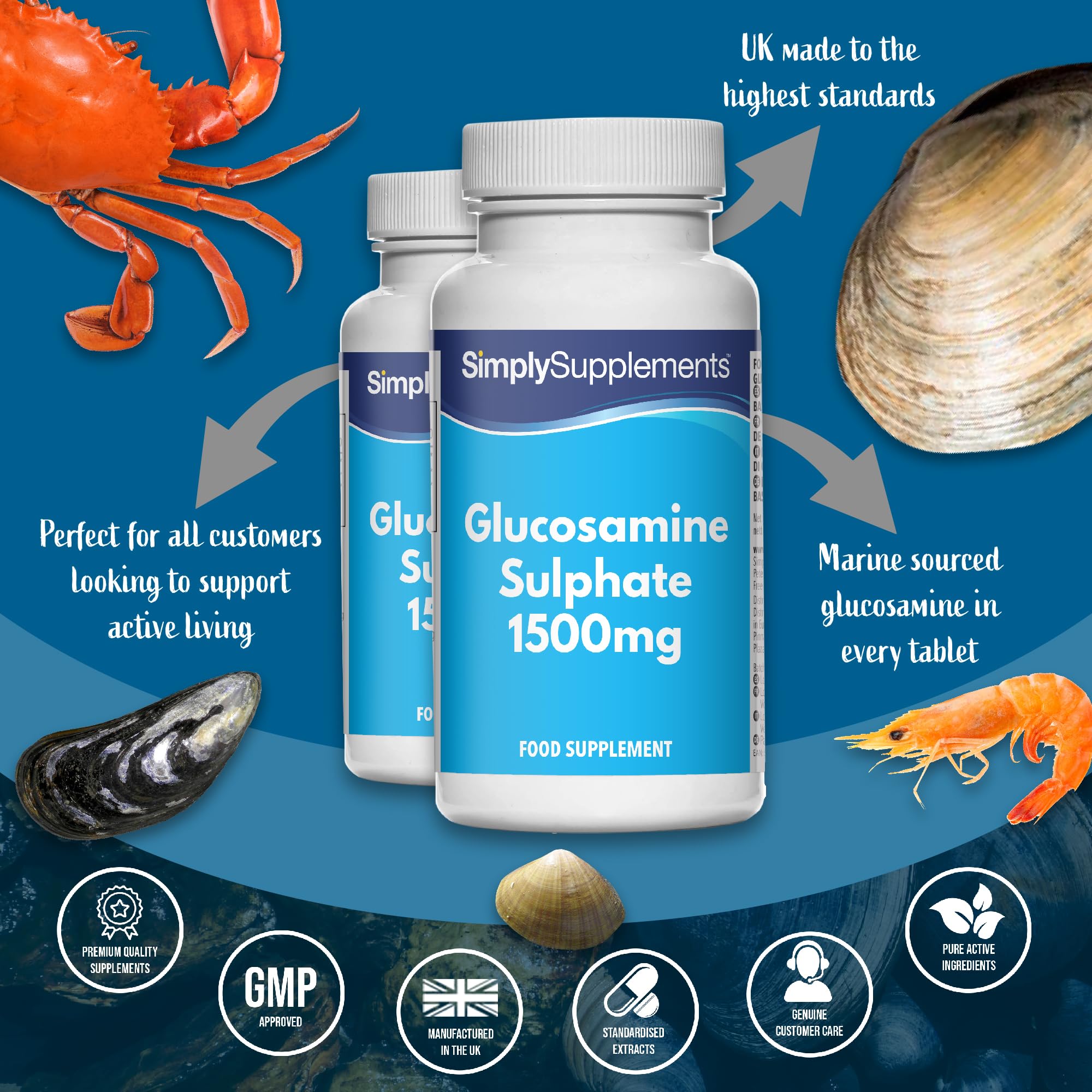 Sulfato de Glucosamina 1500mg - ¡Bote para 4 meses! - 120 Comprimidos - SimplySupplements