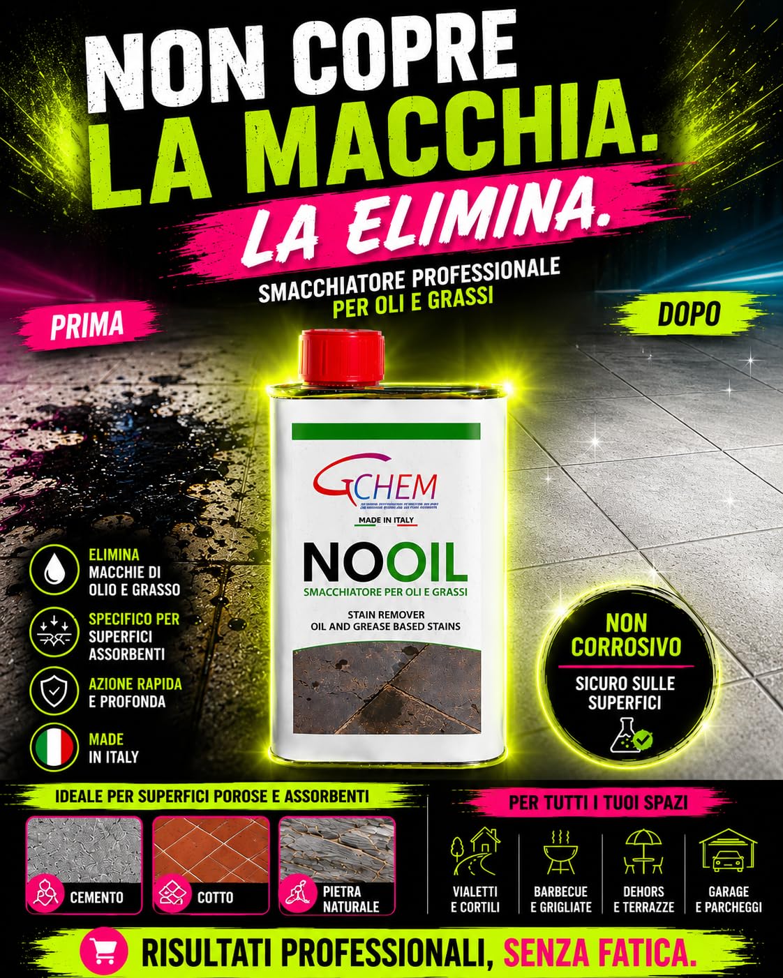 Smacchiatore Professionale Rimuovi Macchie di Olio e Grasso da Marmo, Cotto, Pietra e Cemento - smacchiatore efficace per rimuovere macchie di olio e grasso da qualsiasi superficie in pietra
