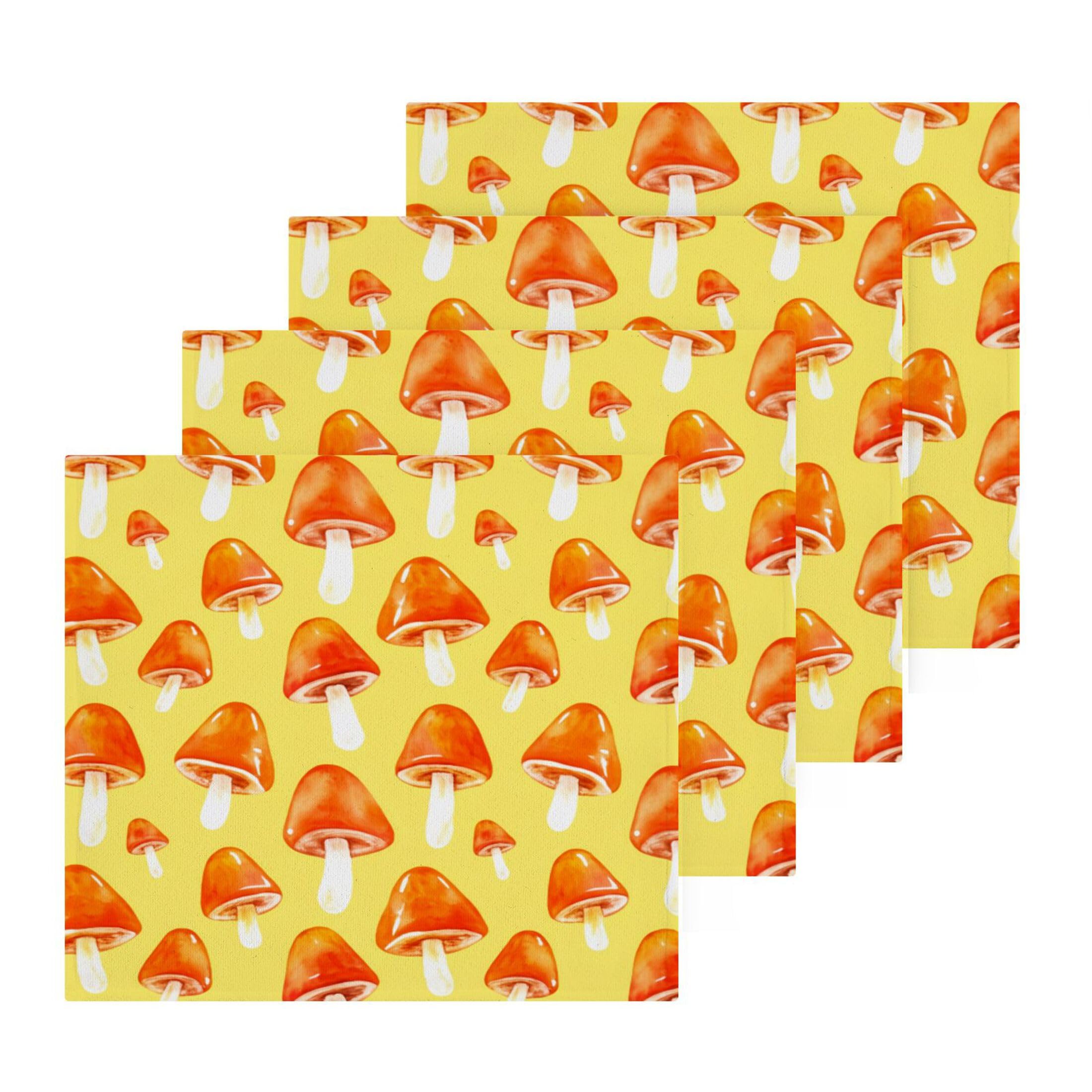 Kigai Orange Mushrooms 4 Pack Washcloths Cotton Soft Absorbent Skin Friendly Wash Cloths Fingertip Towels Machine Washable 12x12 in