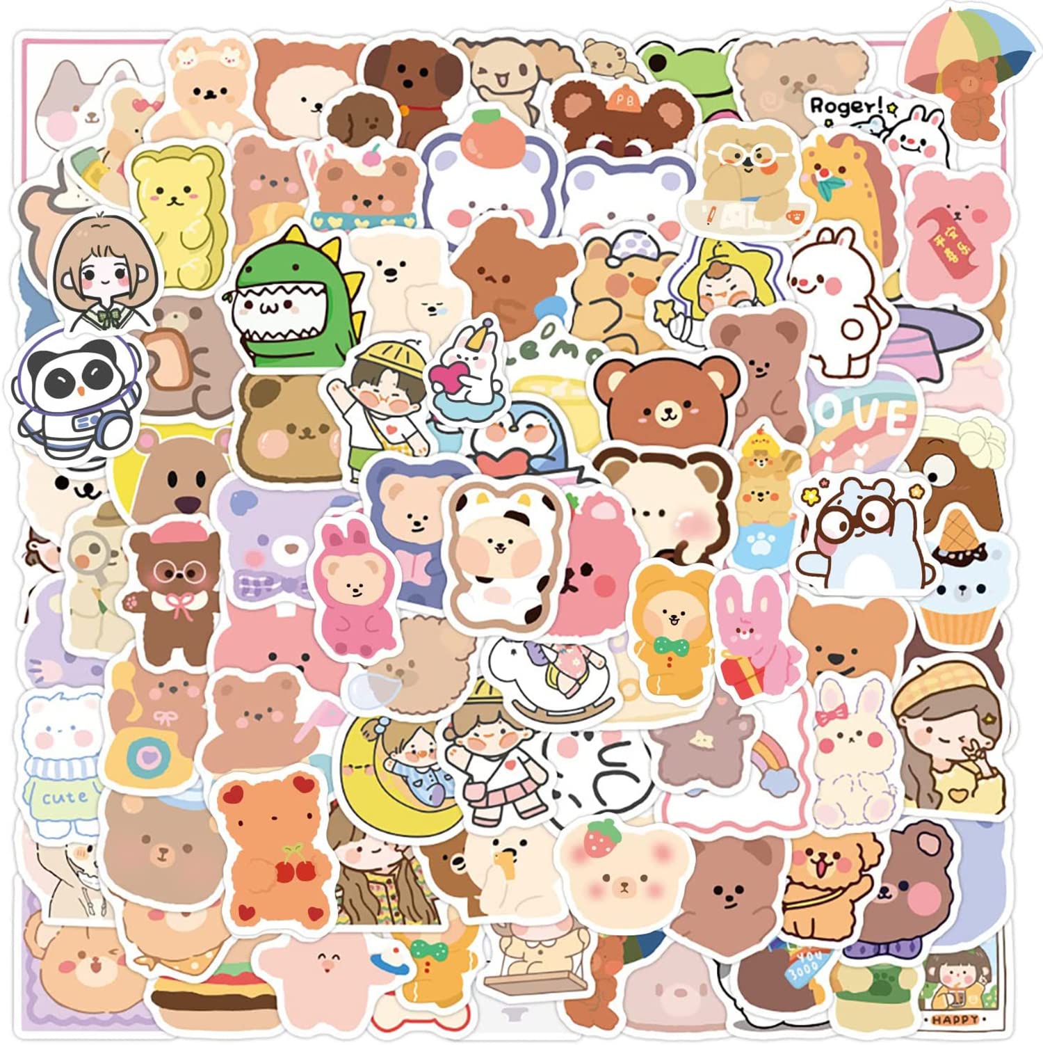 Cute Cartoon Bear Stickers for 100pcs Kids Scrapbooking Kawaii Aesthetic Vinyl Stickers for Water Bottles HydroFlasks Laptop Journal Fridge Skateboard Decals Lovely Gift for Girls Teens Adult(bear)