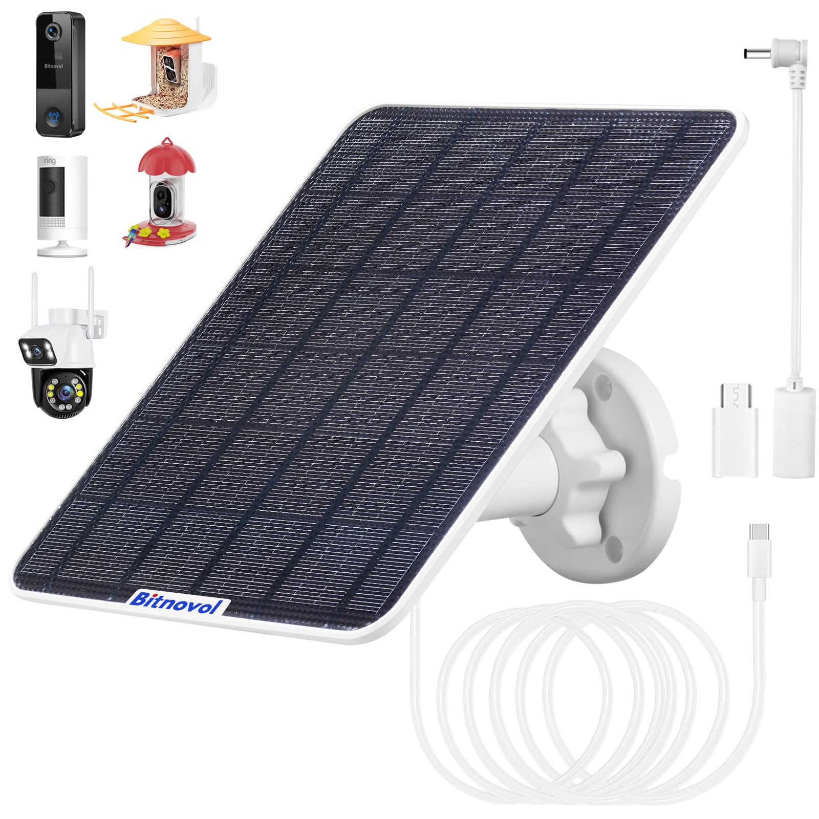 8W Solar Panel for Bird Feeder Camera - USB C Solar Panels Charger Compatible with Rechargeable Security Camera Wireless Outdoor,Ring Solar Panel with