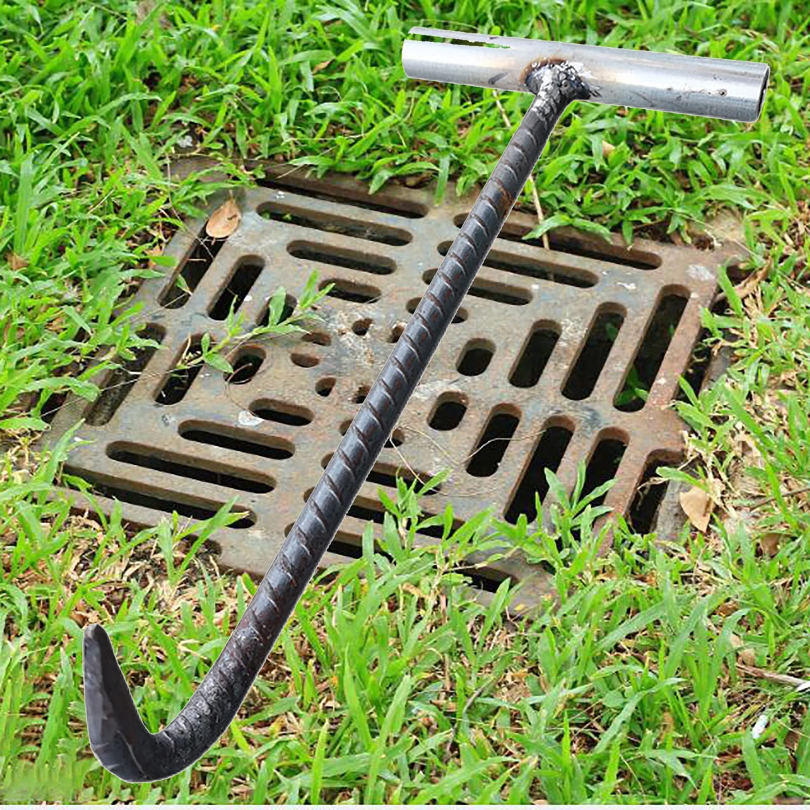 WDJBPSH Utility Hand Pull Hook for Open Manhole Cover, 21 29 31 in Long Roller Shutter Door Hook with Small Curved Hook, Save Strength Puller Key (Color : Dia - 14mm, Size : Length 95cm)