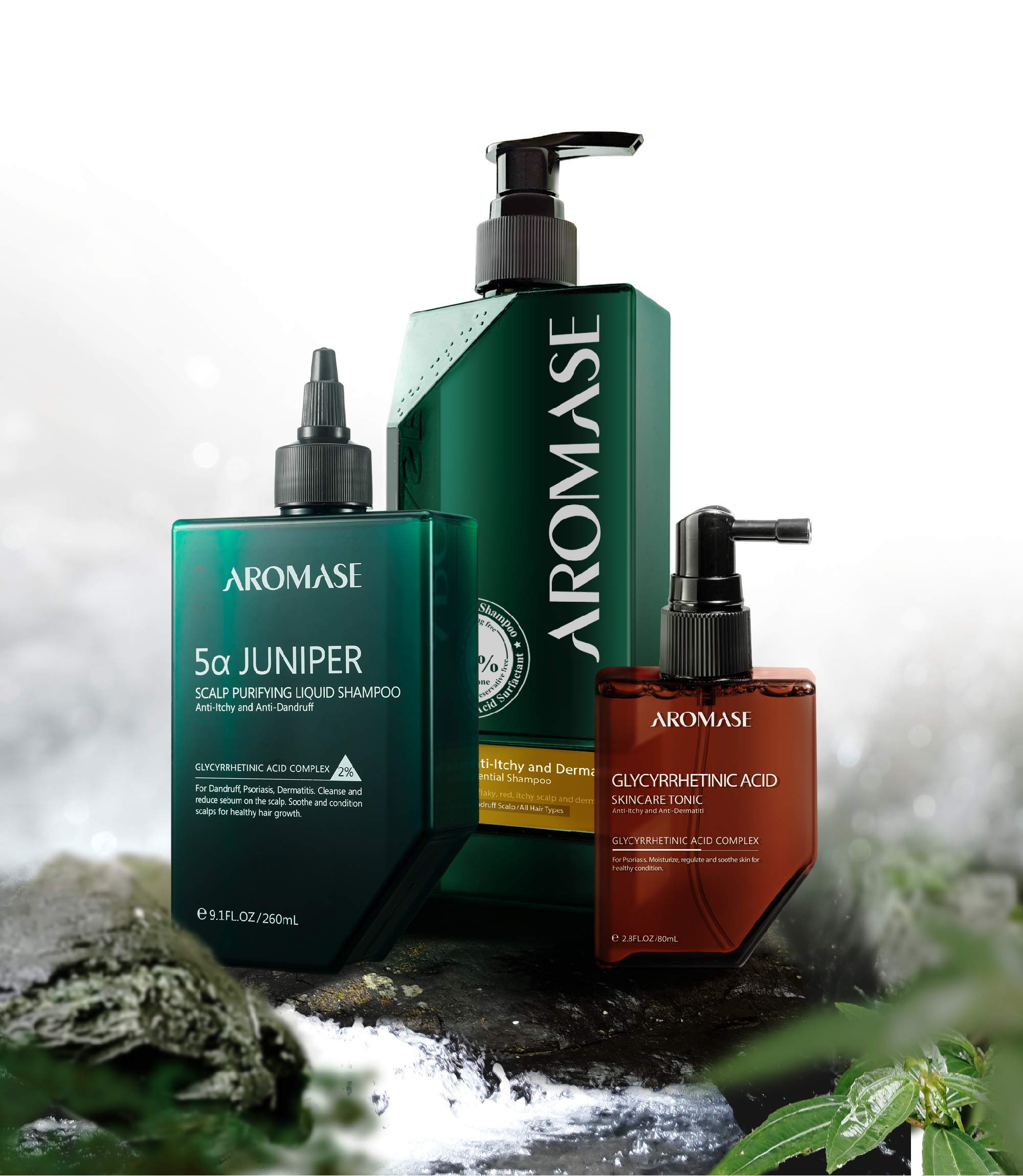 AROMASE 3 Steps Psoriasis Scalp Care Kit ( 5α Juniper Scalp Purifying Liquid Shampoo 9.1 Fl Oz + Oil