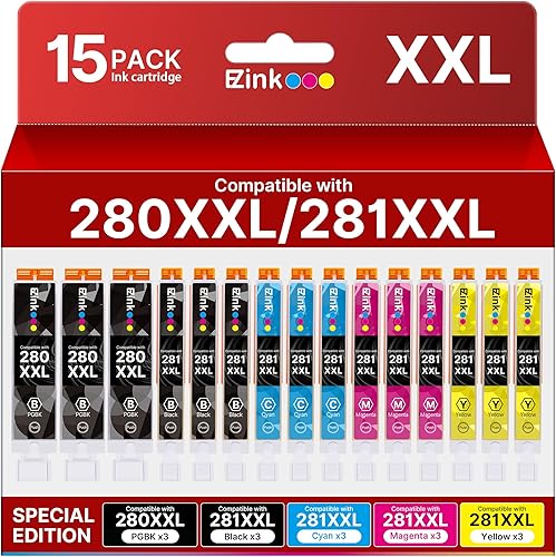 Paquete de 15 cartuchos de tinta 280 281 XXL de repuesto para cartuchos de tinta 280 Canon 281 PGI-280XXL CLI-281XXL para usar con Canon TS9521C