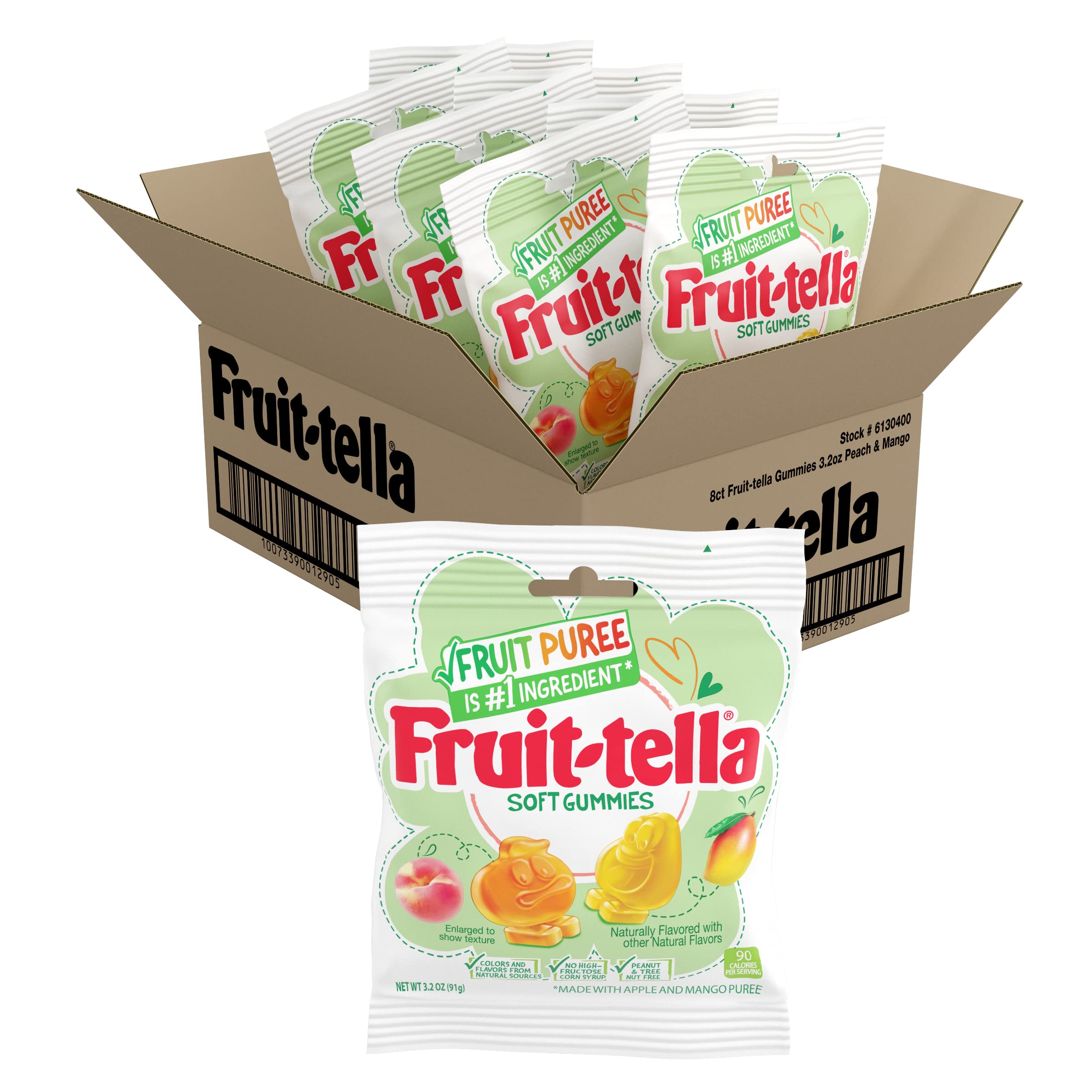 Fruit-tella Soft Gummy Candy, Fruit Snack, Peach and Mango Flavors, 3.2oz (Pack of 8) Peanut & Tree Nut Free, No High-Fructose Corn Syrup, Naturally Flavored