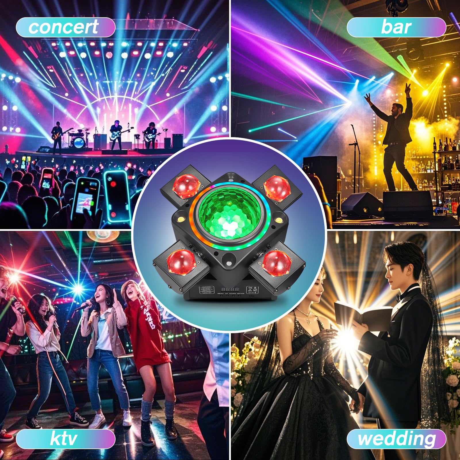 DJ Discolicht Partylicht, Moving Head XJG-102,LED RGB Licht DJ Projektor Musikgesteuert DJ Disco Lichter, DMX Effektstrahler,Für KTV Familientreffen Hochzeit Geburtstag Halloween