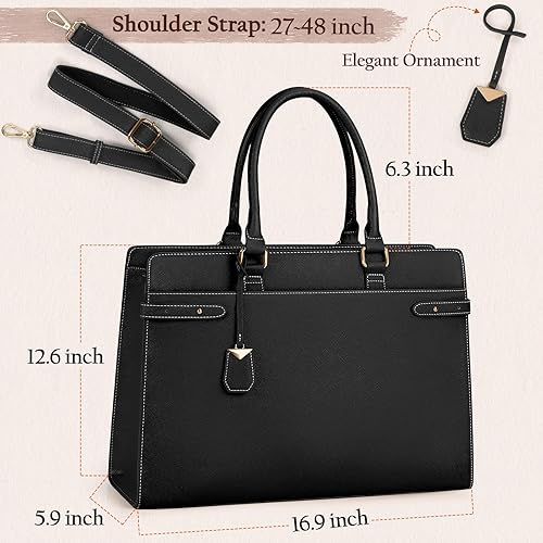 Miniatura 2 de Bolsa para laptop para mujer de 15.6 pulgadas, bolsa de mano de cuero profesional, bolsa de trabajo impermeable, maletín para computadora, bolsa de