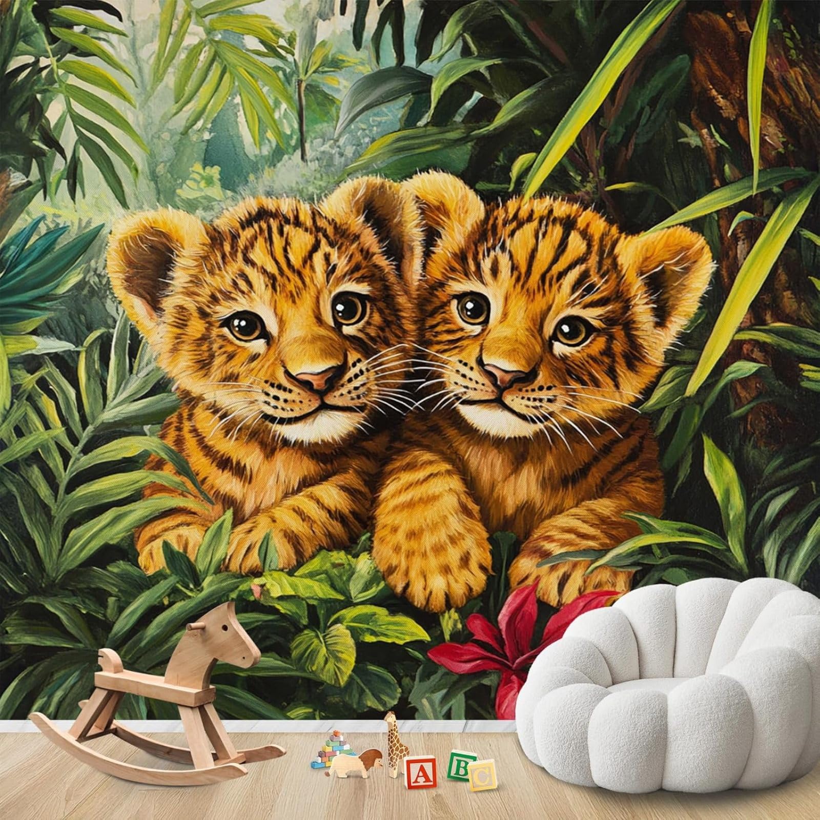 Photo Wallpaper Tiger Baby Jungle Boys Room Girls Room Non-Woven Modern Wall Wallpaper Living Room Bedroom Children's Room Wall Decoration Motif Wallpaper,350cmx256cm Stickers - Frameless Painting - P