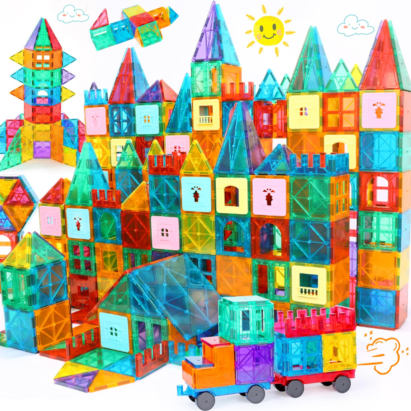 LUDILO Magnetic Tiles Magne Tiles 116PCS Magnetic Blocks Kids Toys with 2 Cars, Magnetiles Building Blocks for Toddlers Sensory Toys, STEM Learning Magnet Tiles Toys Gifts for Boys Girls 3 4 5 6 7 8