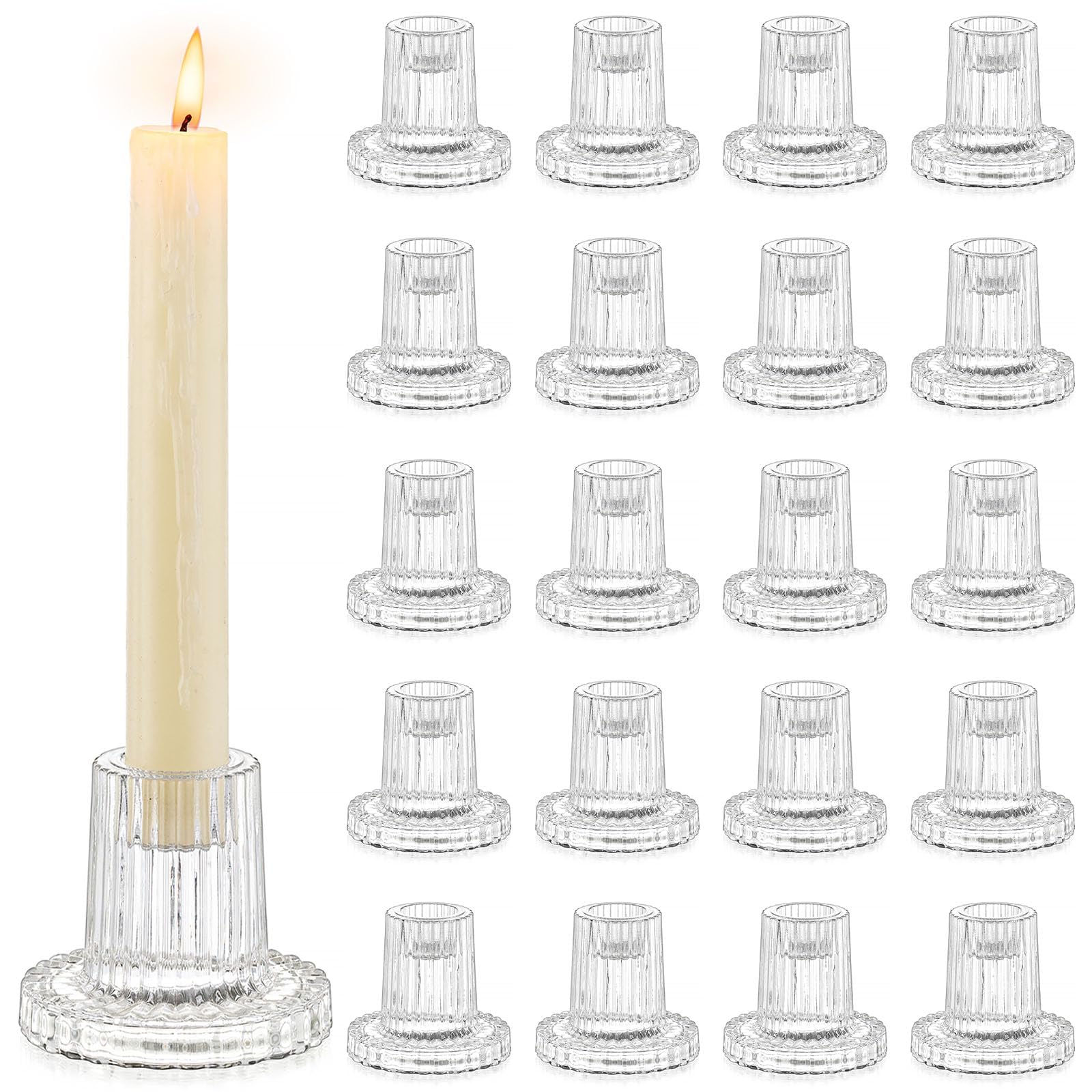 Romadedi Chandelier Bougeoir Verre Transparent - Lot de 20 Petite Bougeoir Mariage Decoratif Noel Decoration Maison Supports pour Bougies Coniques Centre de Table Salon Chambre