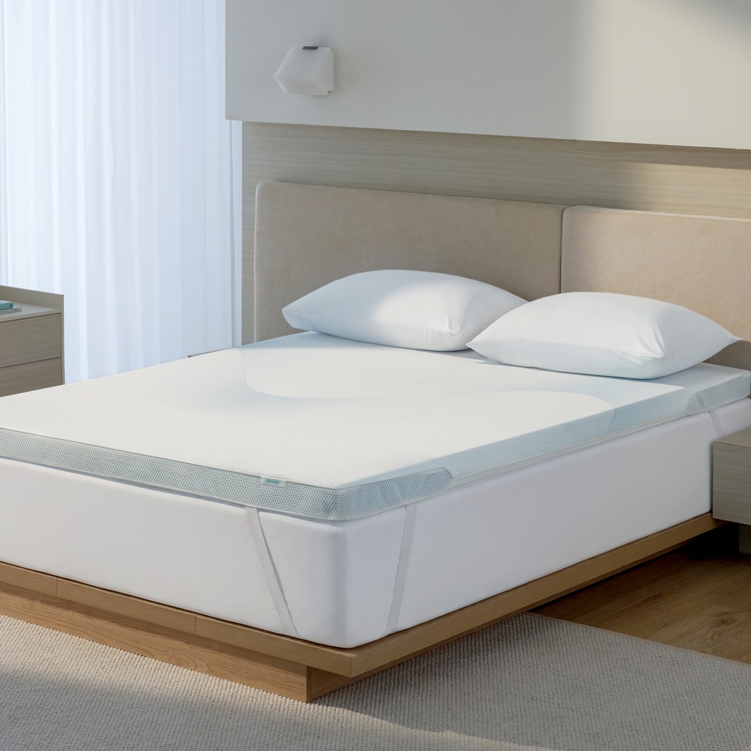 Breescape Cooling Mattress Topper Queen Size - 3 Inch Soft Breathable Foam Mattress, Cooling Mesh Cover, High Density Support, Non-Slip Elastic Straps, 3-Side Zipper Removable & Washable, 60" x 80"