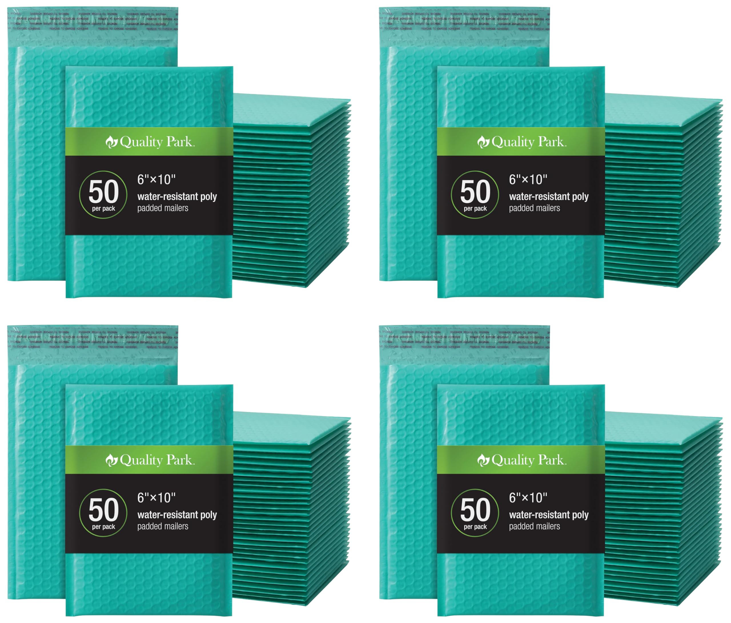 Quality Park Bubble Mailers, 6 x 9 Inch, Teal Poly Mailers, Padded Envelopes, Shipping Envelopes, Water Resistant, Self Seal, 50 Per Box (QUA85857) (Pack of 4)