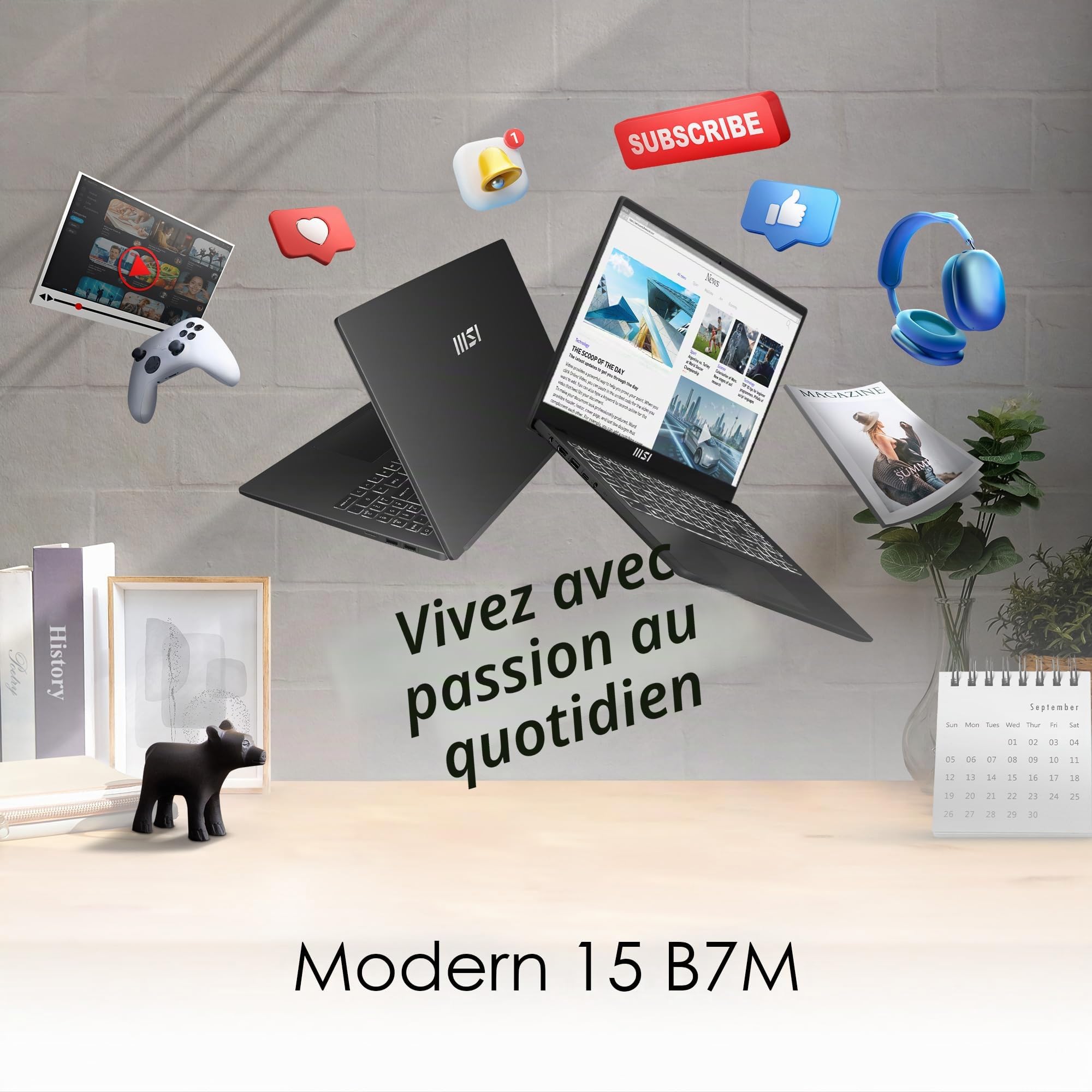 MSI Ordinateur Portable Moderne 15 Lifestyle & Business, écran Full HD 15,6", processeur AMD Ryzen 5 7430U, RAM DDR4 16 Go, SSD 512 Go, Carte Graphique AMD Radeon, Windows 11 Home, Noir, B7M-463