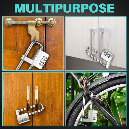 Miniatura 6 de Gisafai Candado ajustable de metal con grillete largo de metal, con combinación de 4 dígitos, con código en forma de U, 2 unidades, para exteriores,