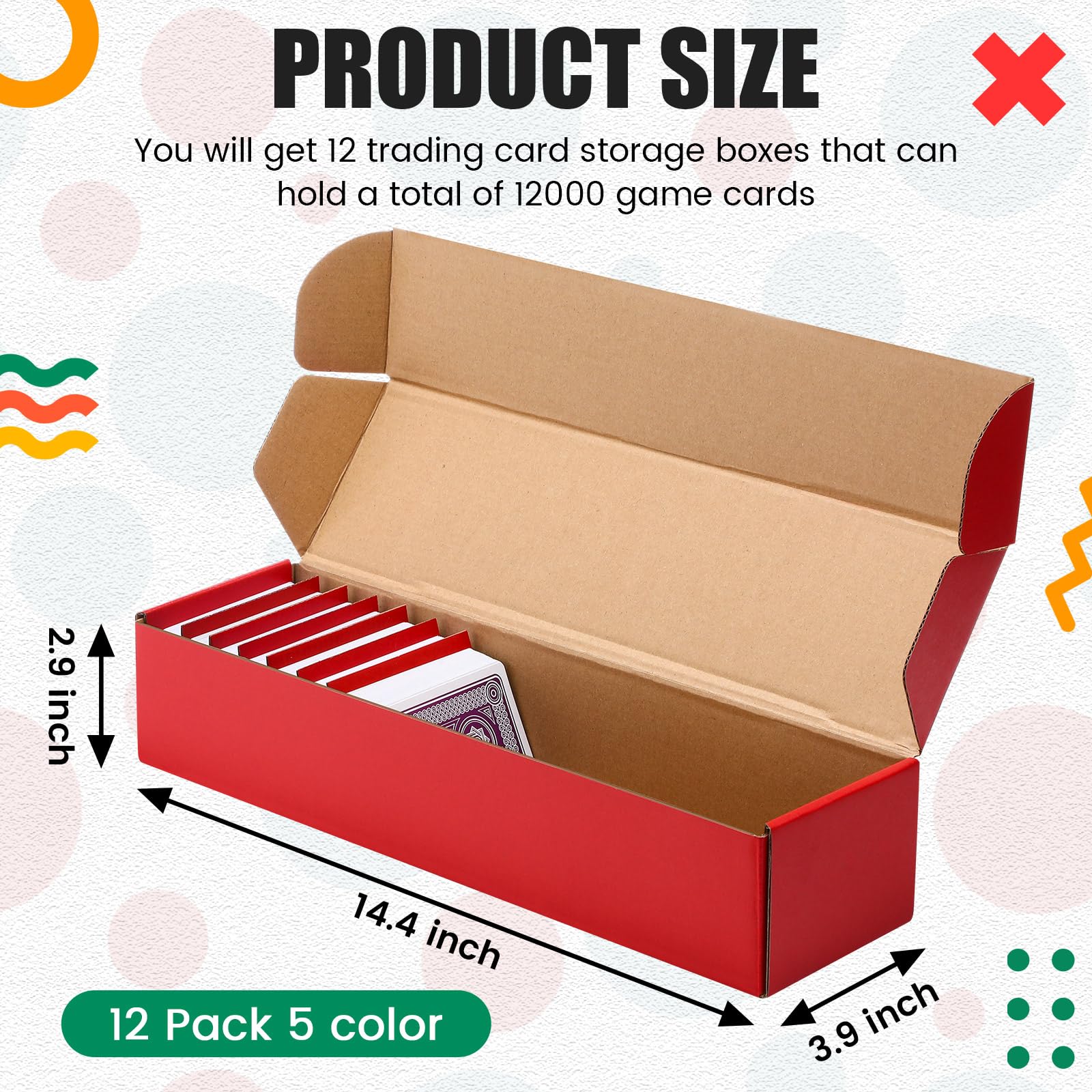 Marspark 12 Pcs Trading Card Storage Boxes with 36 Dividers 1000 Count Corrugated Cardboard Baseball Cards Storage Boxes Collectible Collection Cases for Sports, TCG, Magic, Mtg and More,14.4 Inch