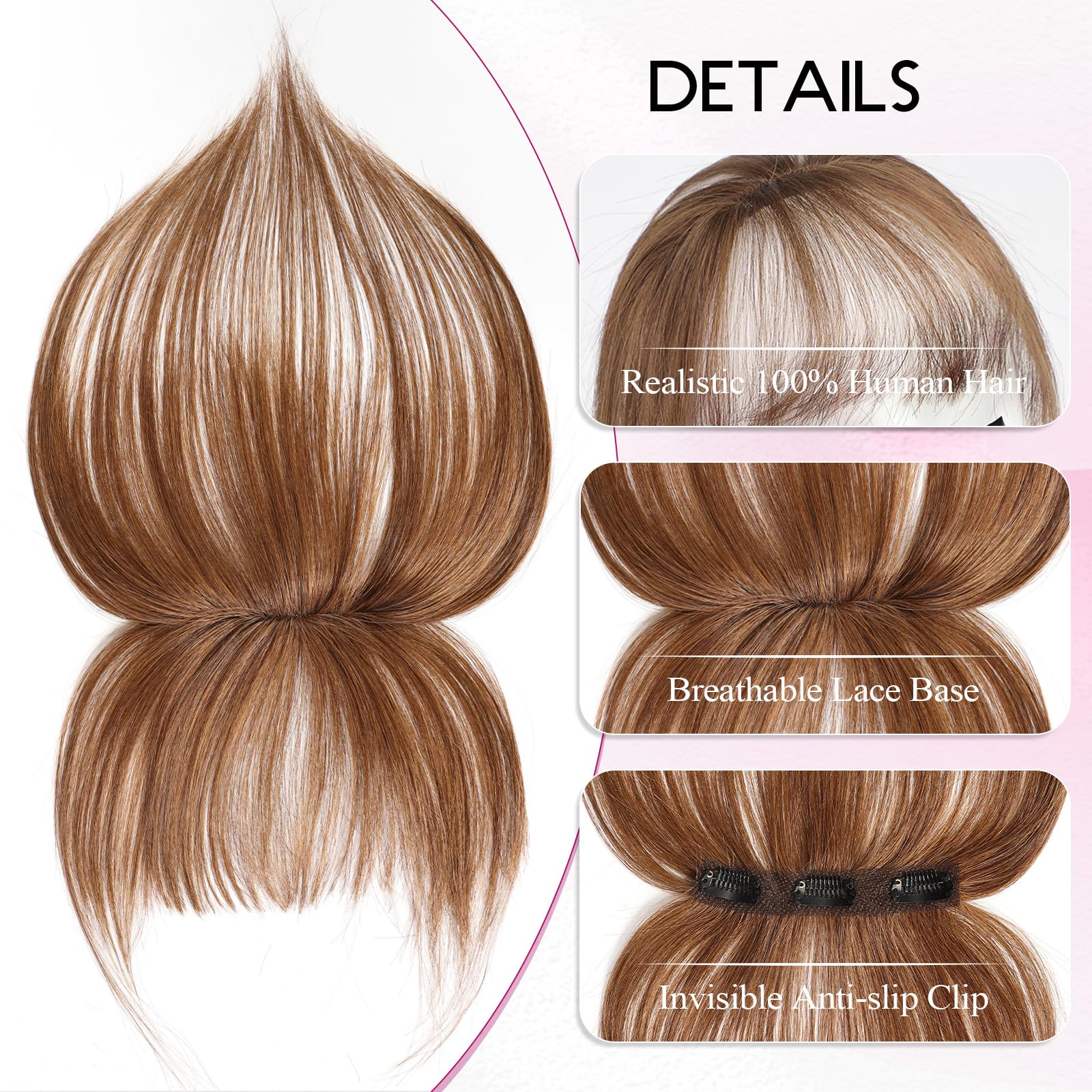 EMMOR Clip in Bangs, 100% Human Hair Bangs with 3 Non-slip Clips - Image 3