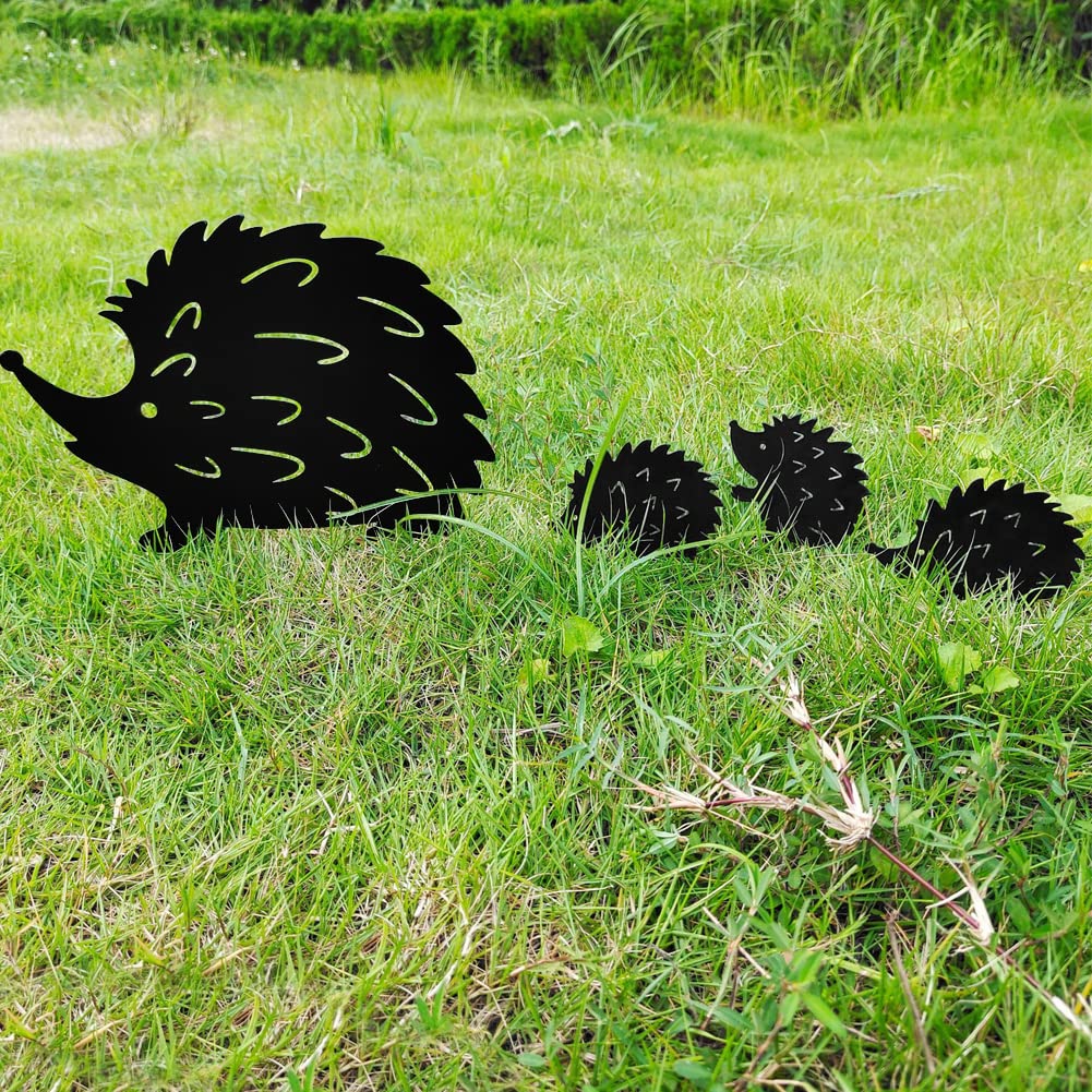 Kelamayi 4 PCS Hedgehog Yard Art Garden Metal Statue Decor,Black Hollow Out Hedgehog Family Silhouette Sets for Farmhouse Pathway Lawn - Image 4