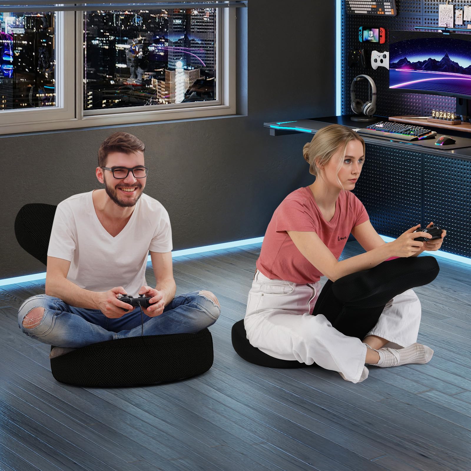 RELAX4LIFE Bodenstuhl, Bodensessel mit Liegefunktion, Bodensofa mit 5-Fach Verstellbarer Rückenlehne, Bodensitz zum Fernsehen Lesen Spielen, Meditationsstuhl Lazy Sofa gepolstert (Rosa)