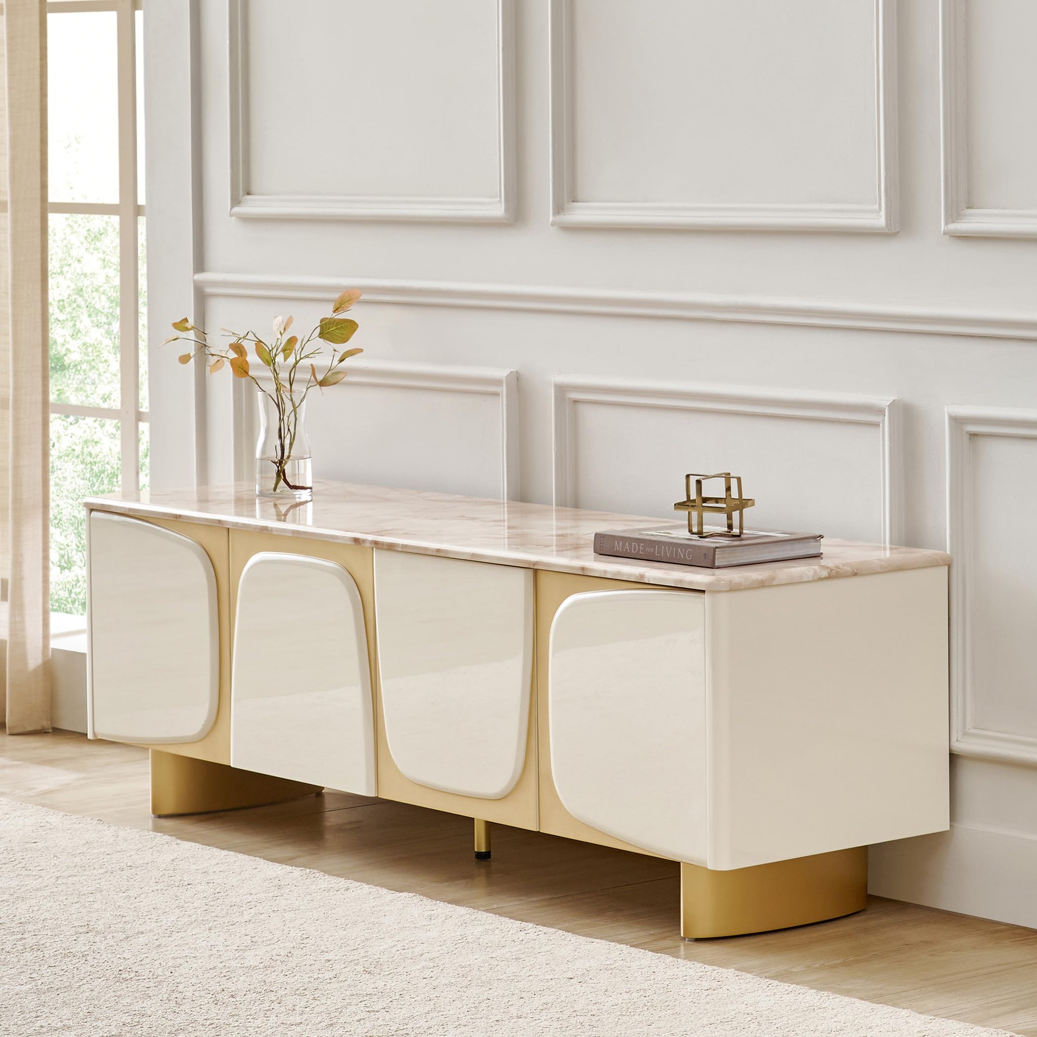 Home Centre | Alchemy Faux Marble Top TV Unit - Cream | Engineered Wood-image-23