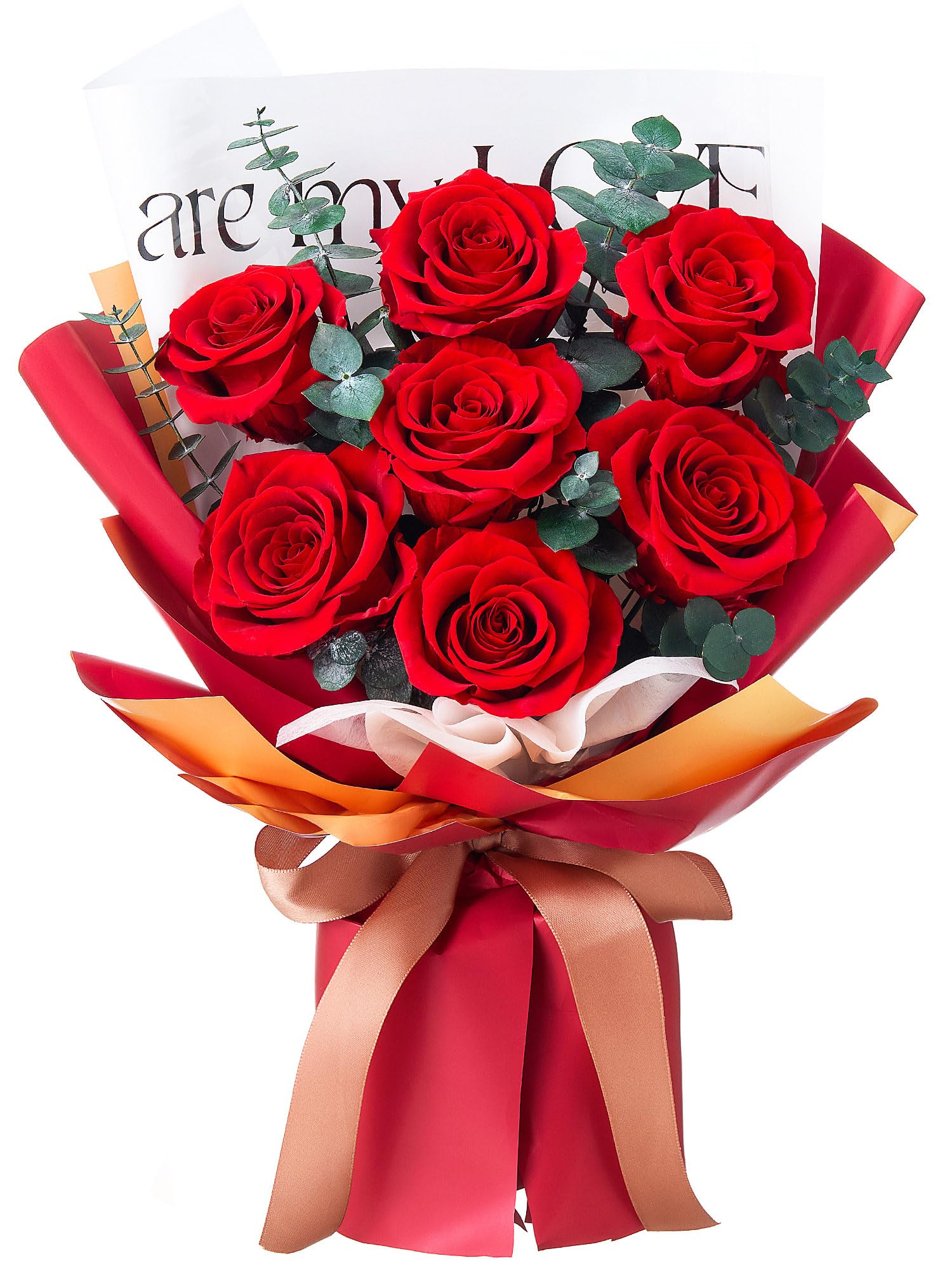 Mosstory Roses Bouquet 7-Piece Forever Flowers Bouquet Gift for Her Women Wife Mothers Anniversary Birthday Wedding (Red Roses)