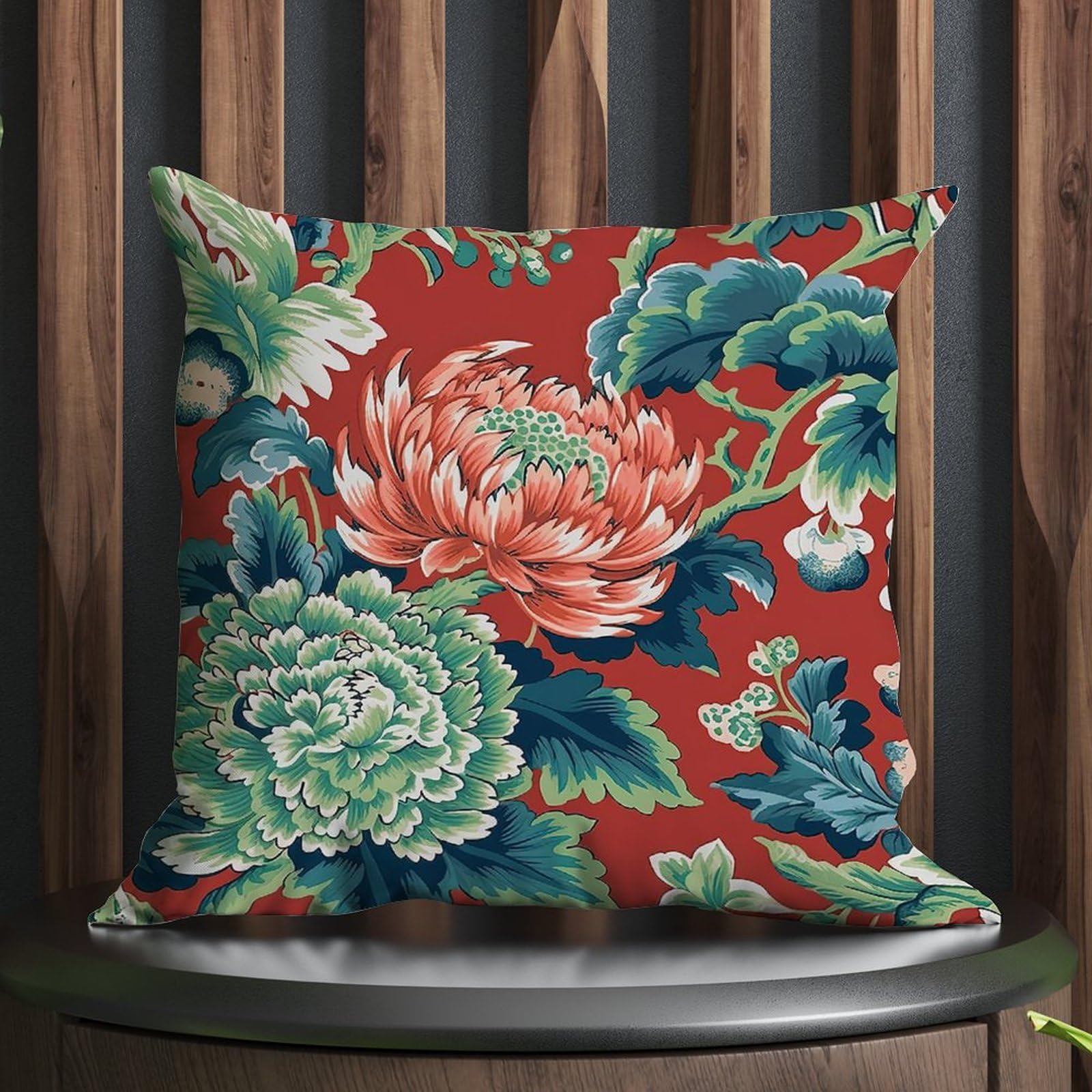 HOSNYE Federa Per Cuscino 50x50 Cm Con Fiori E Uccelli - Stile Art Nouveau Vintage, Cuscino Decorativo In Lino Per Divano E Letto, Cerniera Nascosta