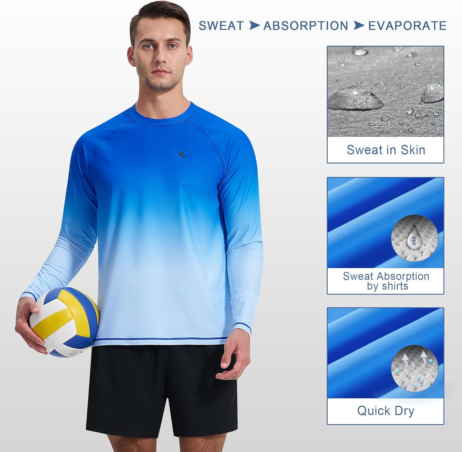 Mens Swim Shirts UPF 50+ Sun Protection Quick Dry SPF Rash Guard Outdoor Beach Fishing T Shirts
