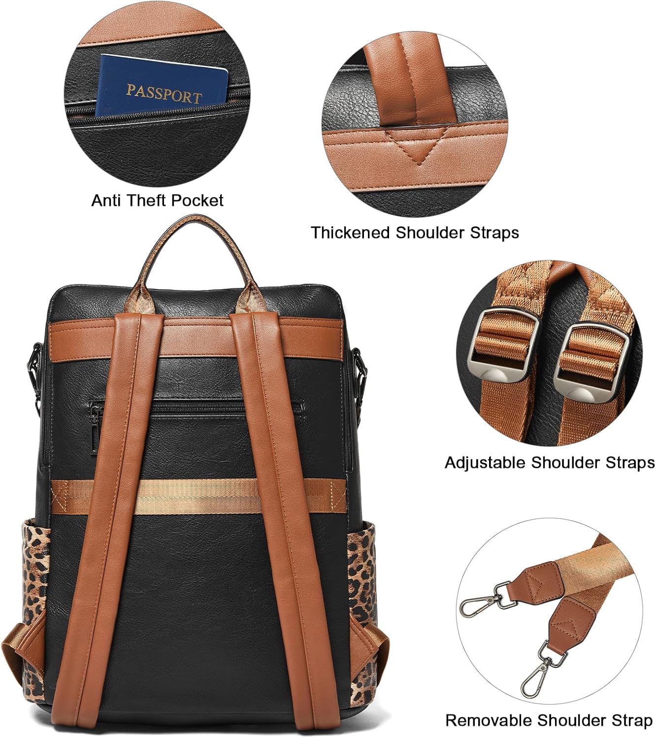 Shrrie 15.6 inch Laptop Backpack for Women,Large Leather Purse,Travel Backpacks Carry on,Water Resistant Casual Laptop Backpacks,College Backpack,Work Backpack for Women,Two-toned Deep Gray