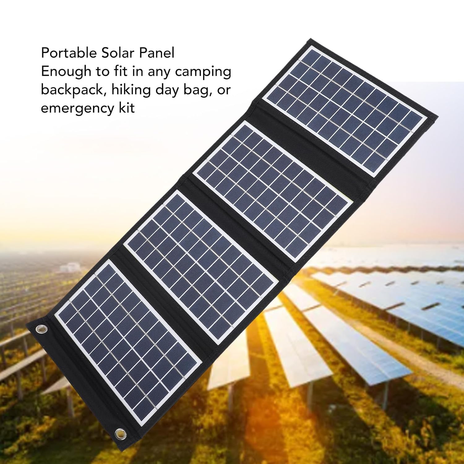 Solar Panel Portable Outdoor Mobile Power 4 Fold Emergency 30W 5V Foldable Charger with Dual USB Output for Camping Trip Phone Laptop Other Electronic Devices with Clean Energy