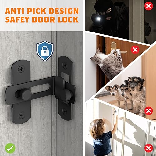 Miniatura 2 de 8 paquetes de cierres de puerta de granero abatibles de 90 grados, pestillo de puerta de acero inoxidable negro mate para puerta de granero, puerta