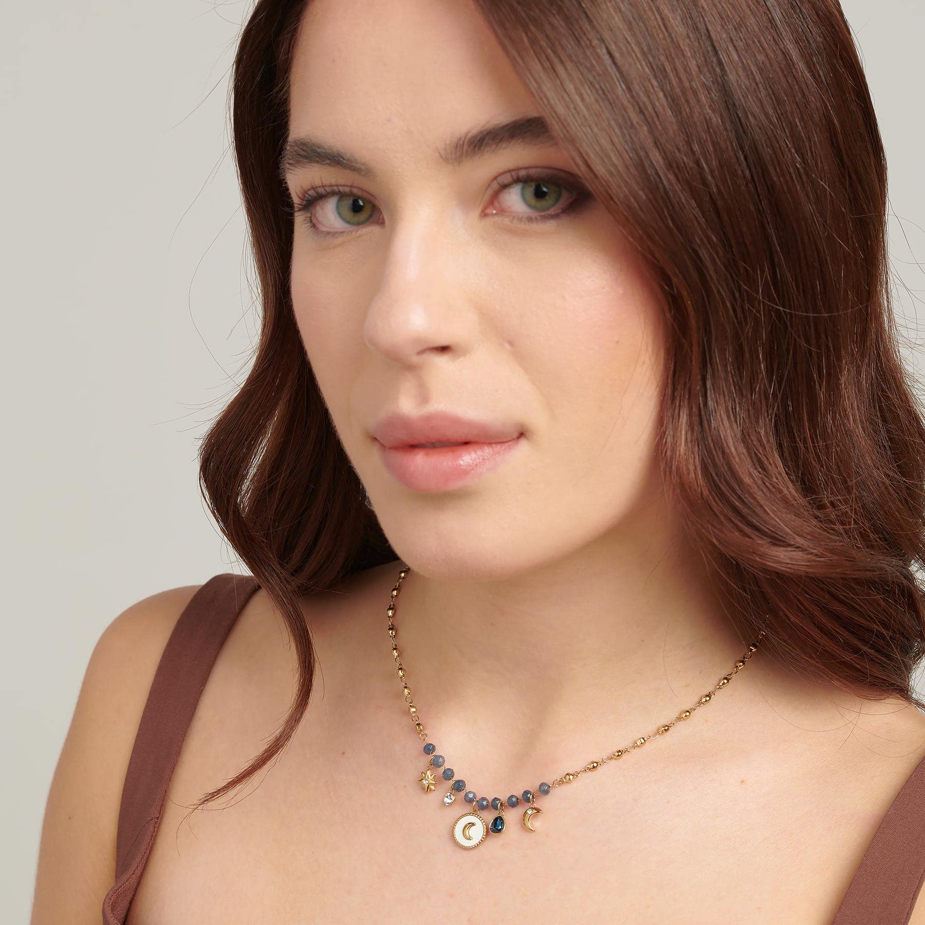 Brosway Collana Donna in Acciaio e Cristalli/pietre Naturali con Simbolo Luna | Collezione Chakra - BHKN086