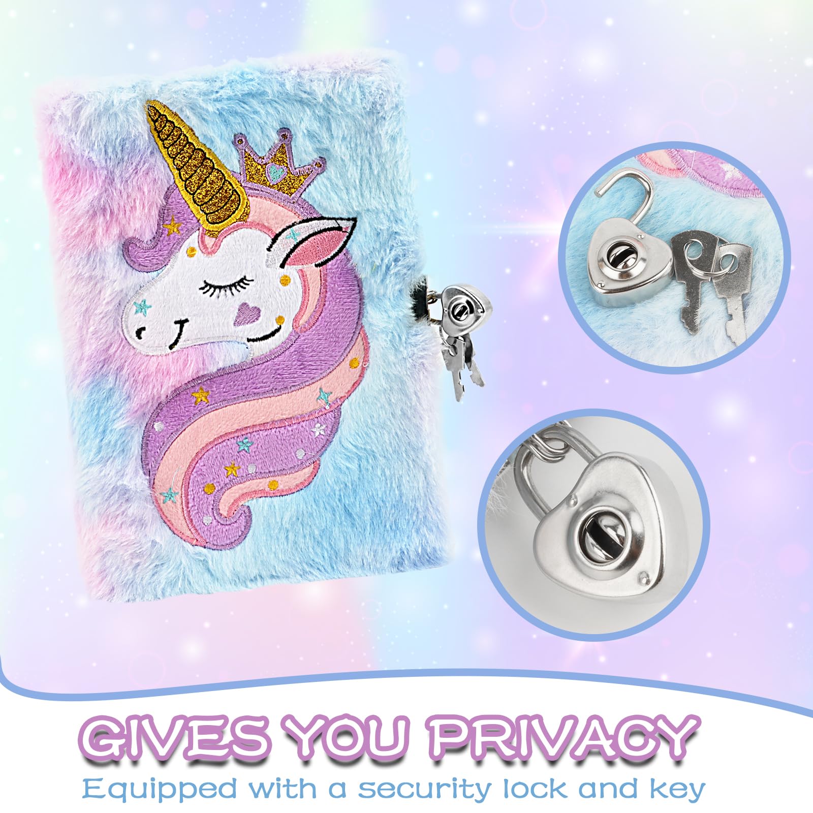 Diario Segreto Bambina con Lucchetto A5 Peluche Unicorno Quaderno con Chiave Regalo 5-10 Anni