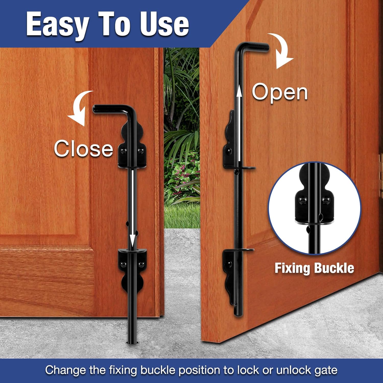 1 Pack 18" Cane Bolt Iron Gate Drop Rod Fence Gate Stopper Cane Latch for Wood PVC Vinyl Metal Gate Lock Pole Exterior Interior Outdoor Heavy Duty Farm Barn Bar Door Hardware, Ground Latch Anchor