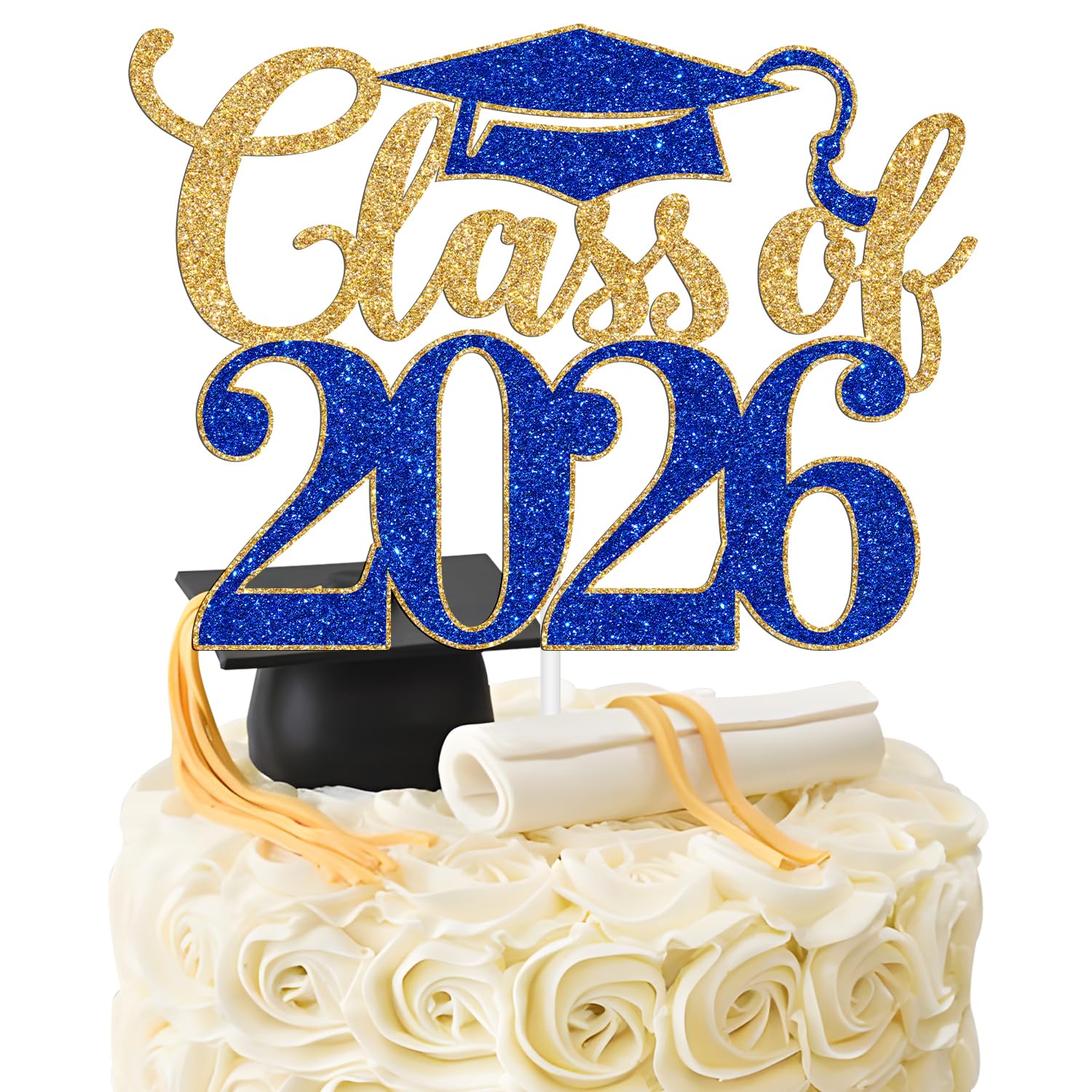 Class of 2026 Cake Topper, Congrats Grad, Congratulations/You Did It, 2026 High School College Graduation Party Decorations Supplies, Gold and Blue
