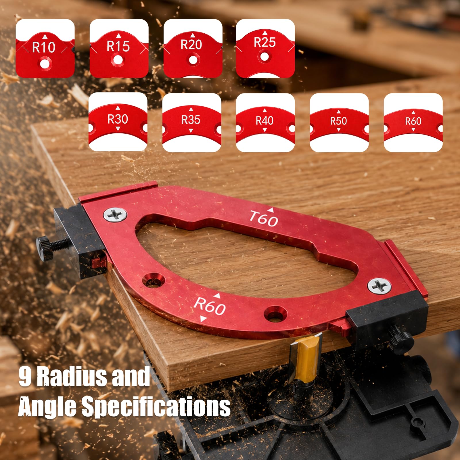 7 sztuk szablonów do frezarki górnowrzecionowej, akcesoria do frezarki górnowrzecionowej, promień jig router szablony narożne, do obróbki drewna R10 R15 R20 R25 R30 R35 R40 R50 R60, do