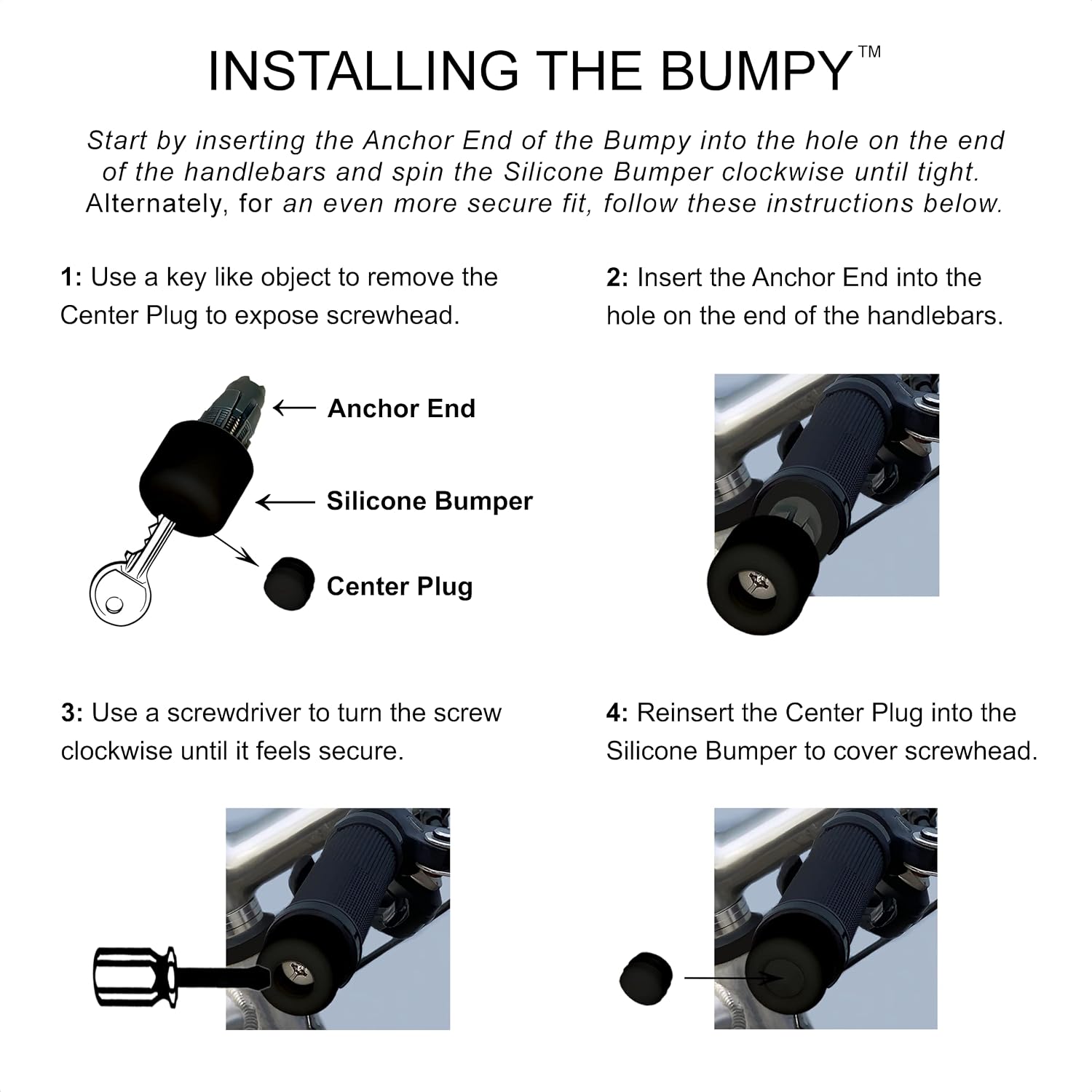 BUMPY Rubbery Bicycle Handlebar End Plugs, Innovative Design, Bumpers Made of Durable Colorful Silicone, Expands to Lock in Place, Adds Safety & Style, One Pair