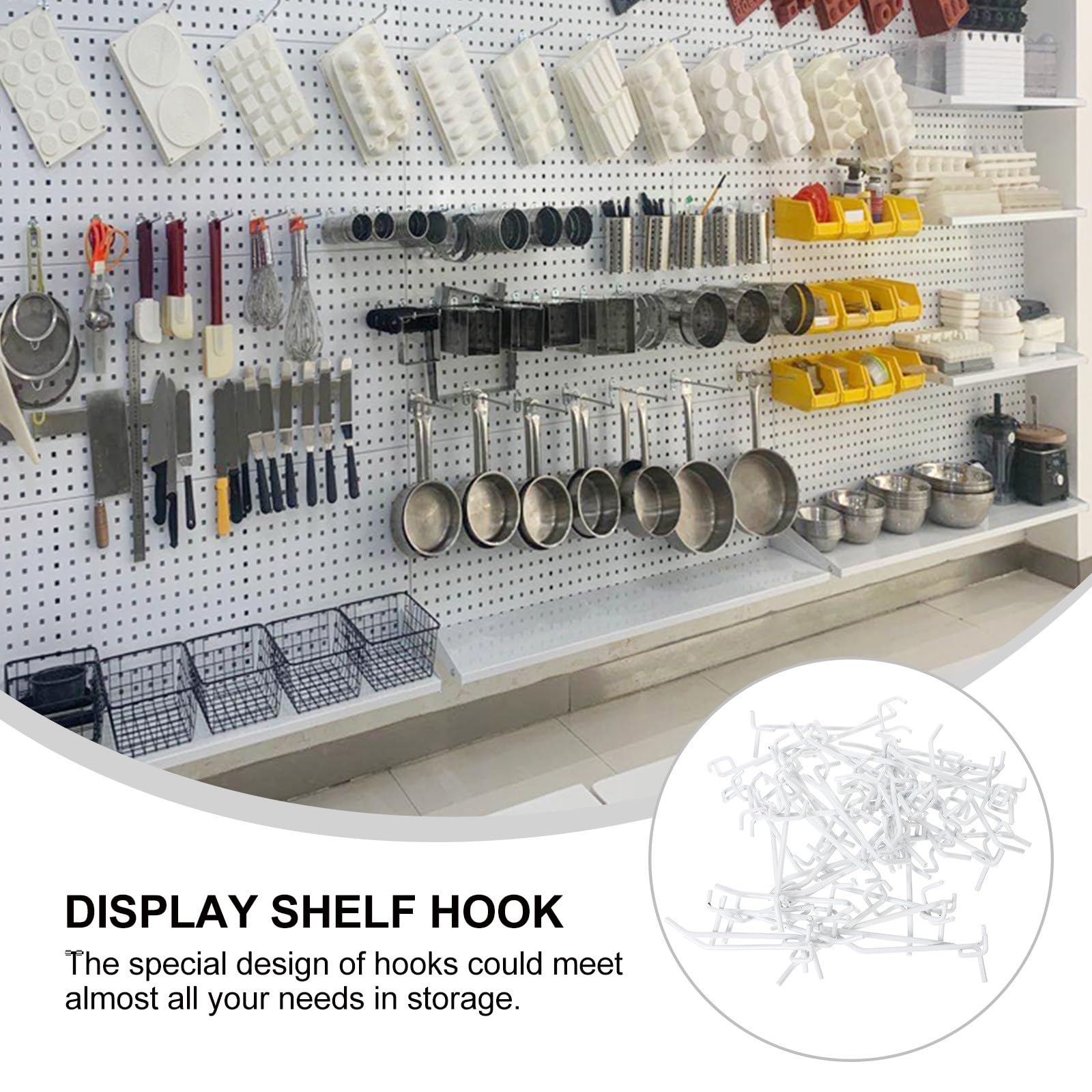 50 Stück Eisen-Stecktafel-Haken, robust, tragbar, einzigartige Form, weiße Haken für Garage, Wand, Organisation in Büros, Küchen