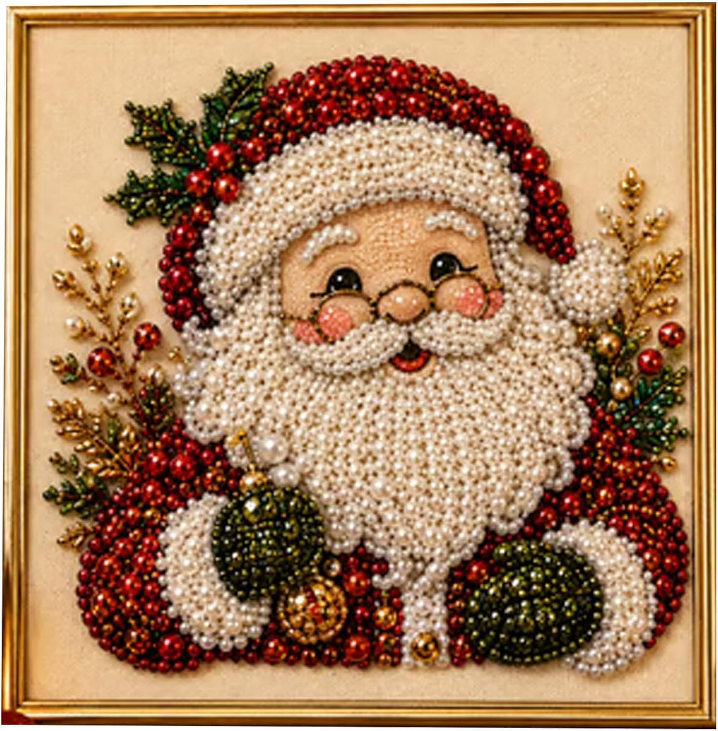DIY Christmas Pearl Diamond Painting Art Kit with Frame, Christmas Pearl Beads Art Craft for Adults & Beginners, Gemstone Diamond Dots Beads Painting for Home Wall Decor (Reindeer)