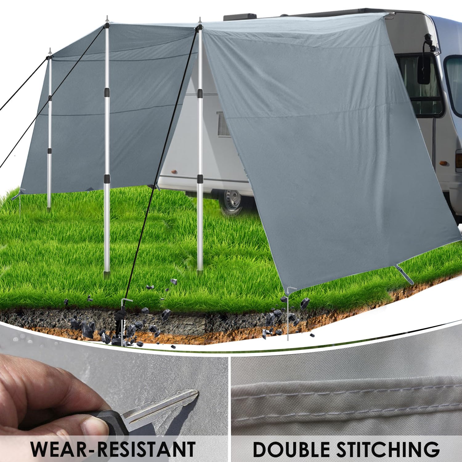 Vorzelt Wohnwagen Sonnensegel 4 x 2.4m mit Kederschiene 4m (4-7mm) DREI Seiten Tarp Camping Zubehör