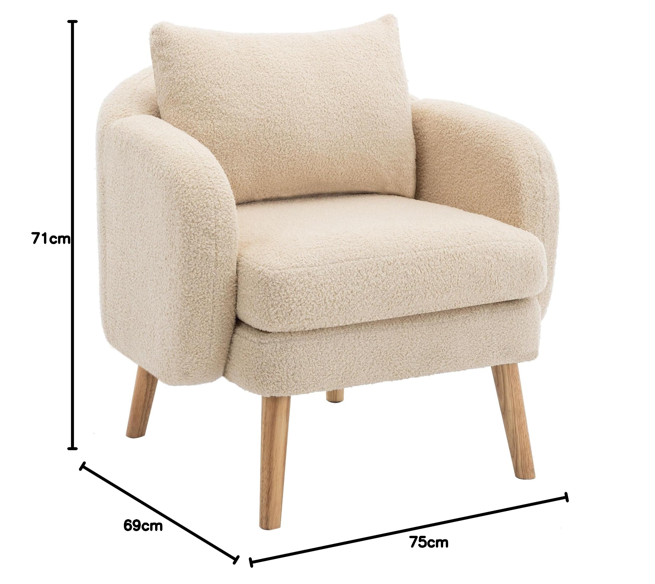 Merax Einzelsessel - Moderne Eleganz und Komfort in einem Sessel mit extra dickem Kissen und Massivholzbeinen Teddy-Samt Beige