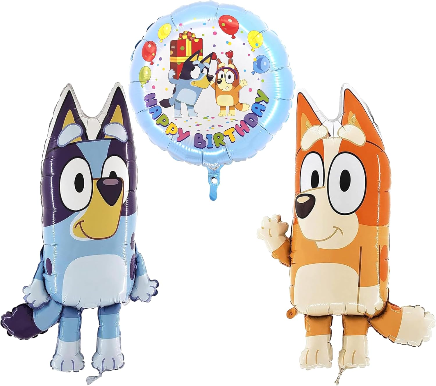 Toyland® Bluey & Bingo Balloon Pack - 2 x 80cm (32") Character Balloons & 1 x 18" Round Happy Birthday Bluey & Bingo Character Foil Balloon - Kids Party Decorations