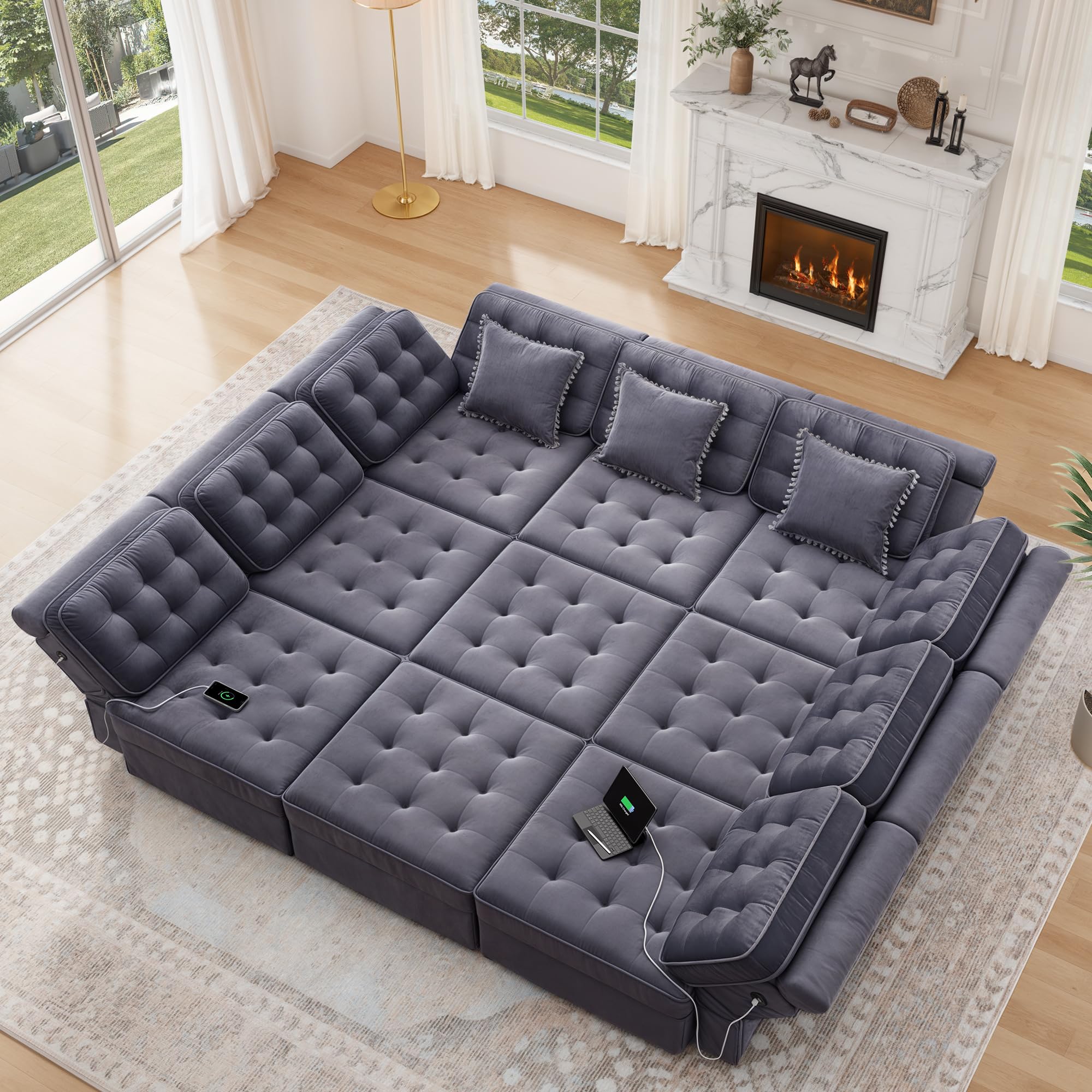 YITAHOME Modular Sectional Sofa, Versatile U-Shaped Couch with Ample Storage, Memory Foam, 9-Seat Convertible Sofa with Adjustable Armrests & USB Port, Fit for Living Room, Blue-gray2