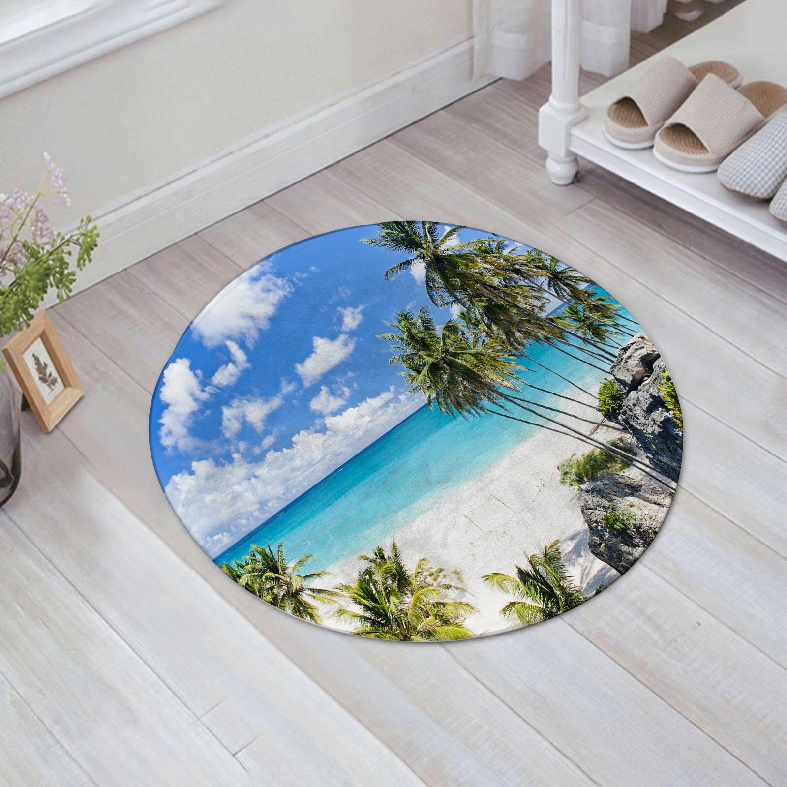 EMFSLA Bath Mat 24x24 in,Bottom Bay Barbados Beach Tropical Palms Ocean Holiday Paradise Coast Charm Pic,Non-Slip Bathroom Mat Machine-Washable,Ultra Soft and Water Absorbent Bath Rug for Bathroom