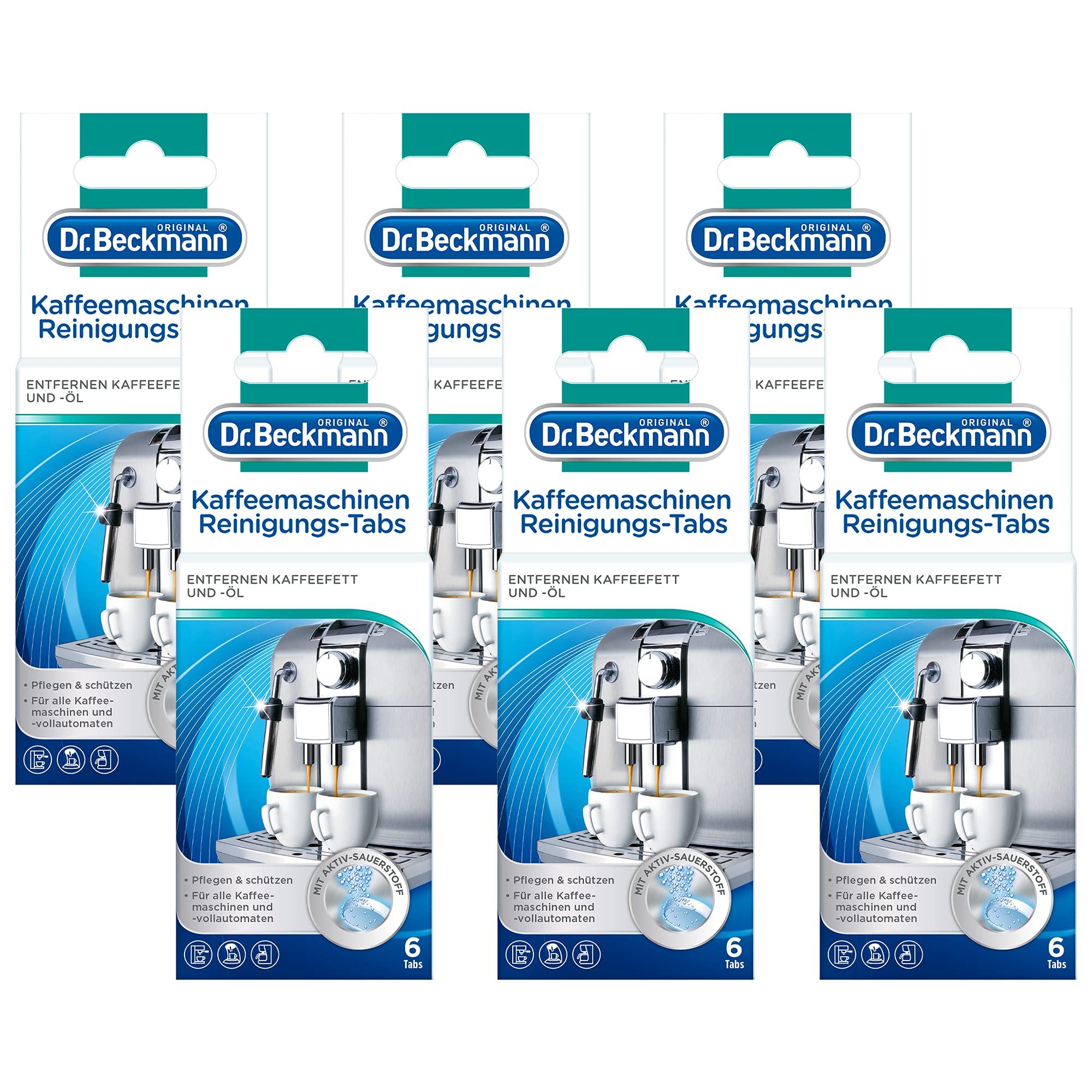 Dr. Beckmann Kaffeemaschinen Reinigungs-Tabs | entfernen Kaffeefett und -öl | mit Aktiv-Sauerstoff, 6er Pack (6x 6 Tabs)