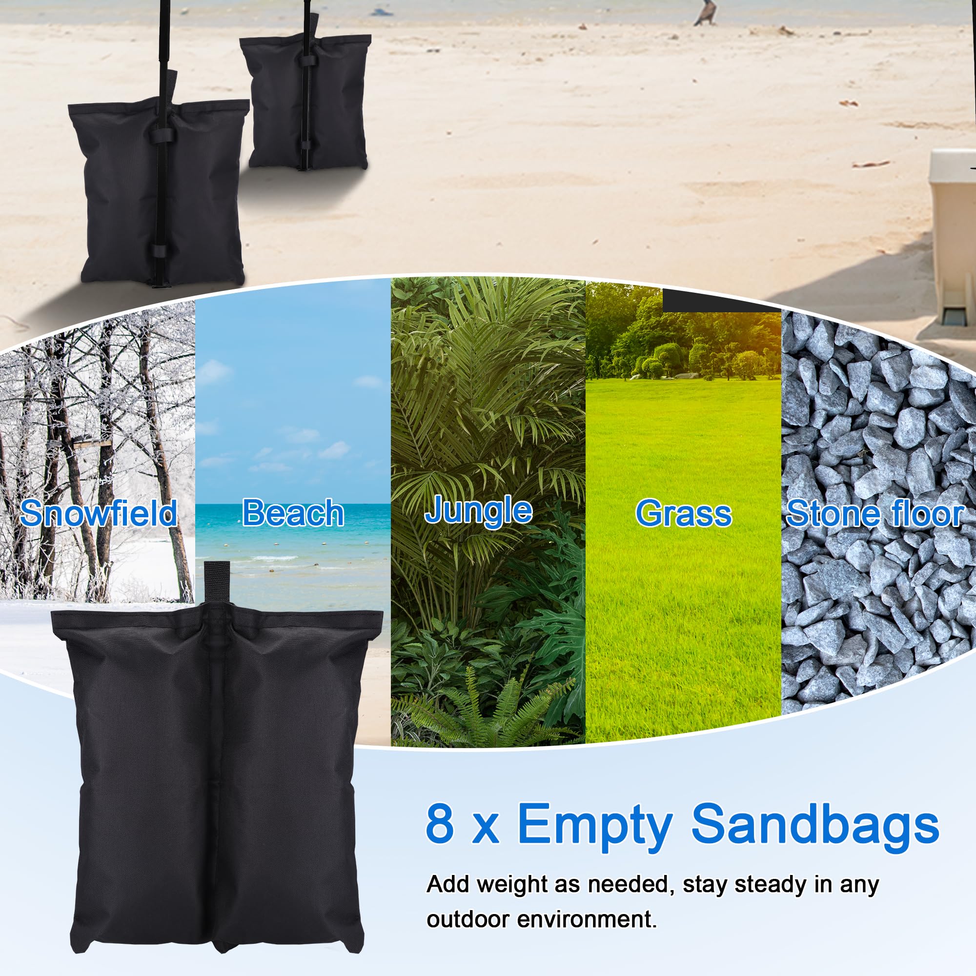 Set da 8 pesi da gazebo con sacchi di sabbia, pesi resistenti, sacchi di sabbia per gazebo pieghevoli, ombrelloni da giardino, ombrelloni da spiaggia, sacchi di zavorra per trampolini, neri - senza sa