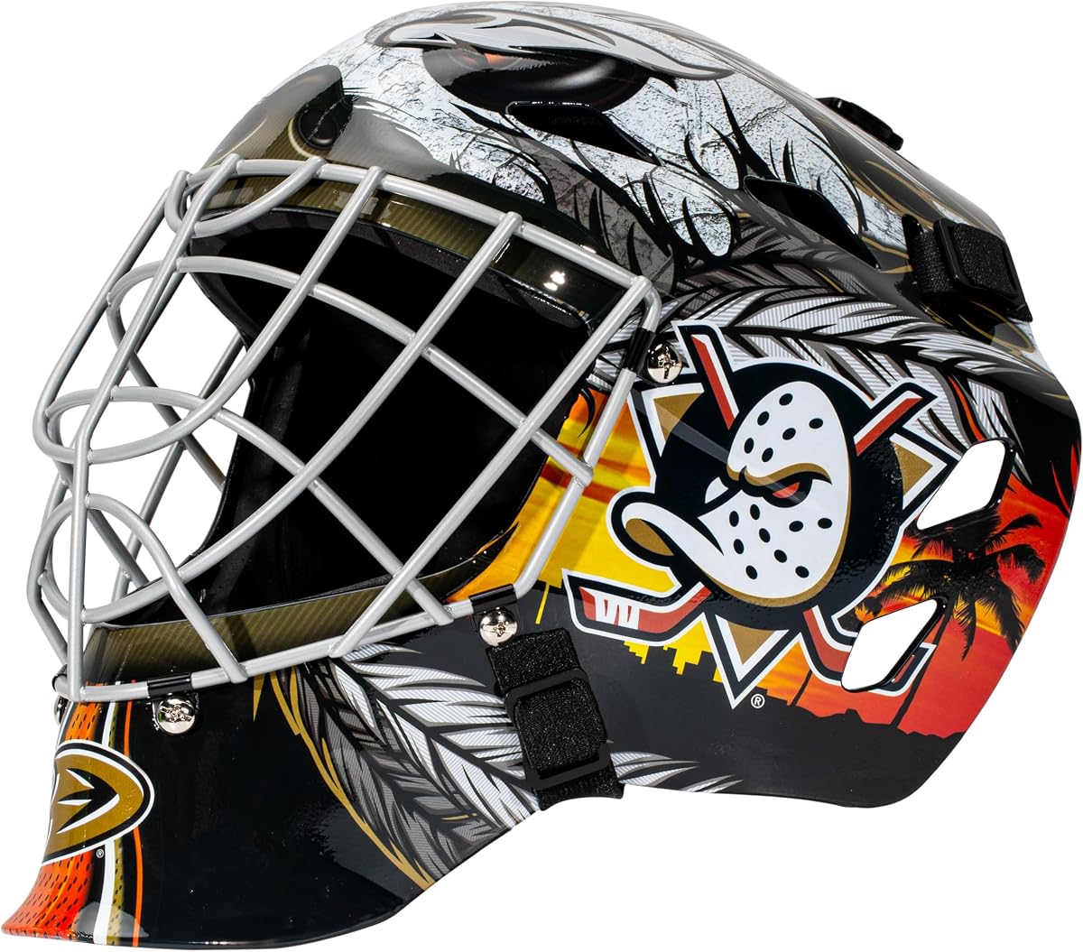 Máscara facial de portero de hockey de la NHL con licencia del equipo Franklin Sports - Máscara de portero para niños de hockey callejero - Máscaras de hockey callejero del equipo juvenil de la NHL