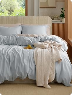 Bedsure PureWoven 100% Washed Cotton Duvet Cover Set, Queen Size, 3-PC