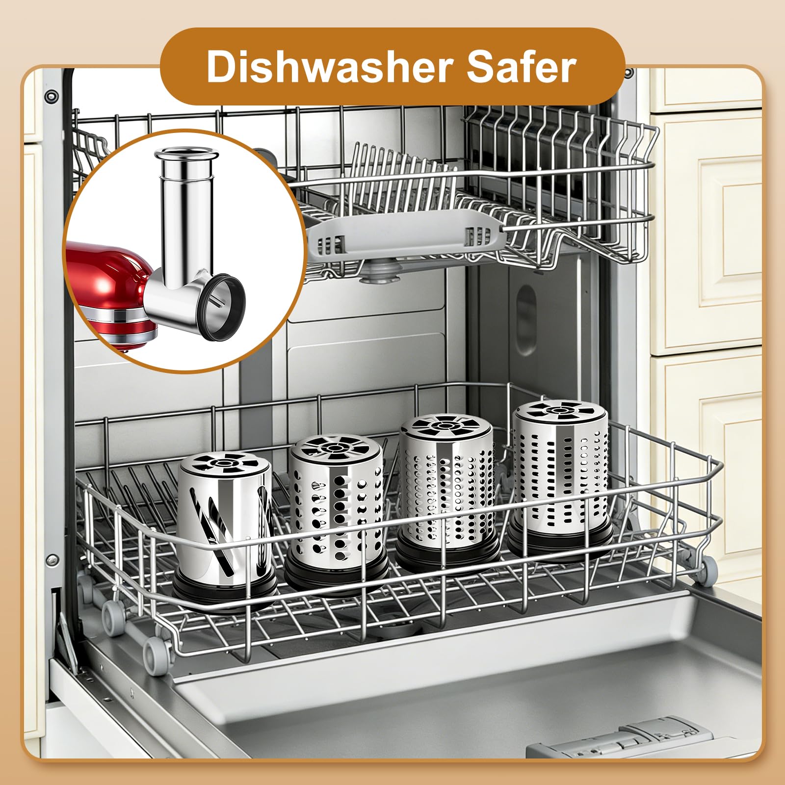 Slicer Shredder Aufsatz für Kitchenaid Standmixer | Edelstahl, Gemüseschredder, Käsereibe, Salatmacher, Chopper Mahlpulver Zubehör für Küchenhelfer
